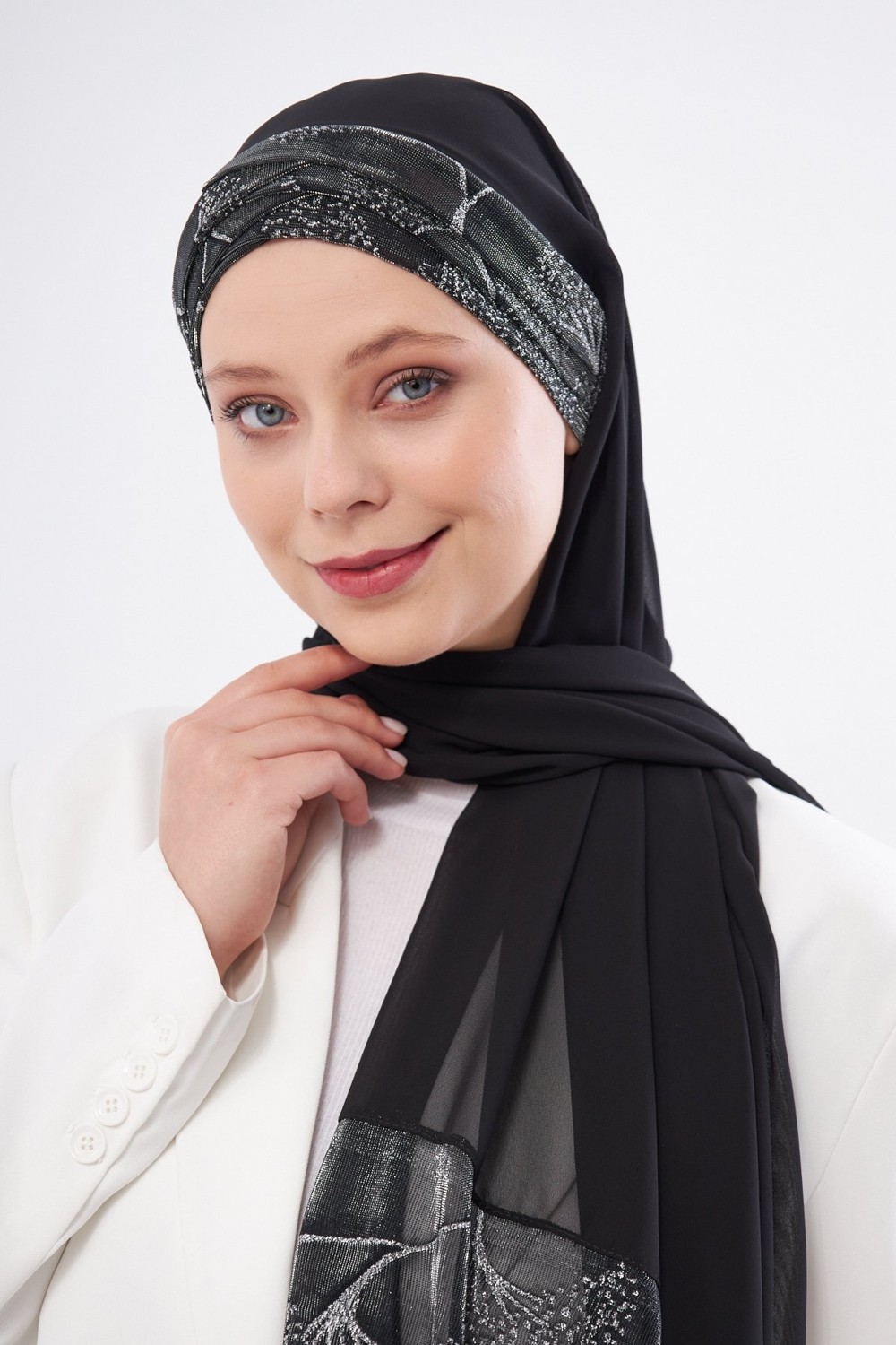 Hürrem Bone Bordo Çapraz Arkadan Bağlamalı Şal Şifon Çiçek Desenli 2330_16 görsel 4