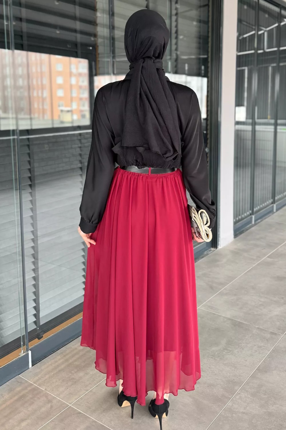 Julude Kemerli Tesettür Şifon Etek P-00016249 görsel 5