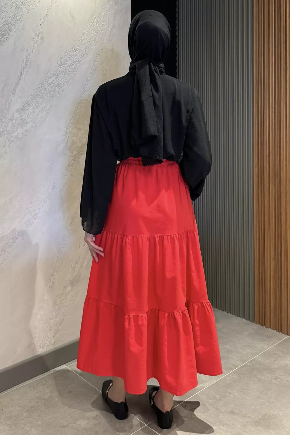 Julude Kadın Bel Lastikli Pileli Katlı Tesettür Etek P-00016066 görsel 4
