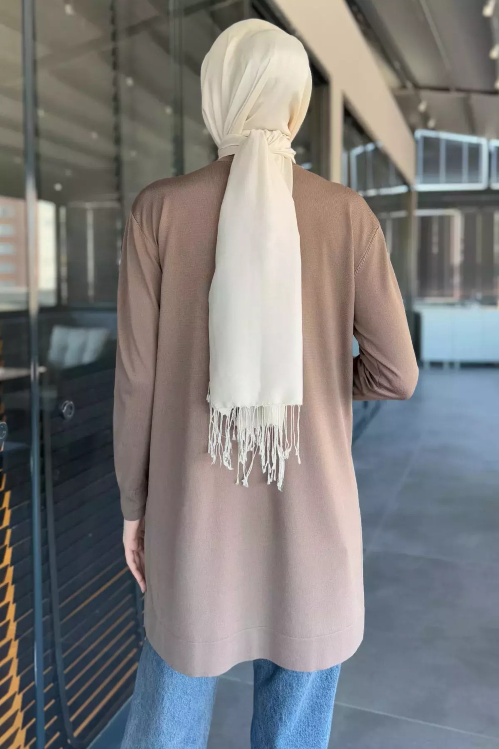 Julude Kelebek Taşlı Bisiklet Yaka Tesettür Tunik P-00015449 görsel 4