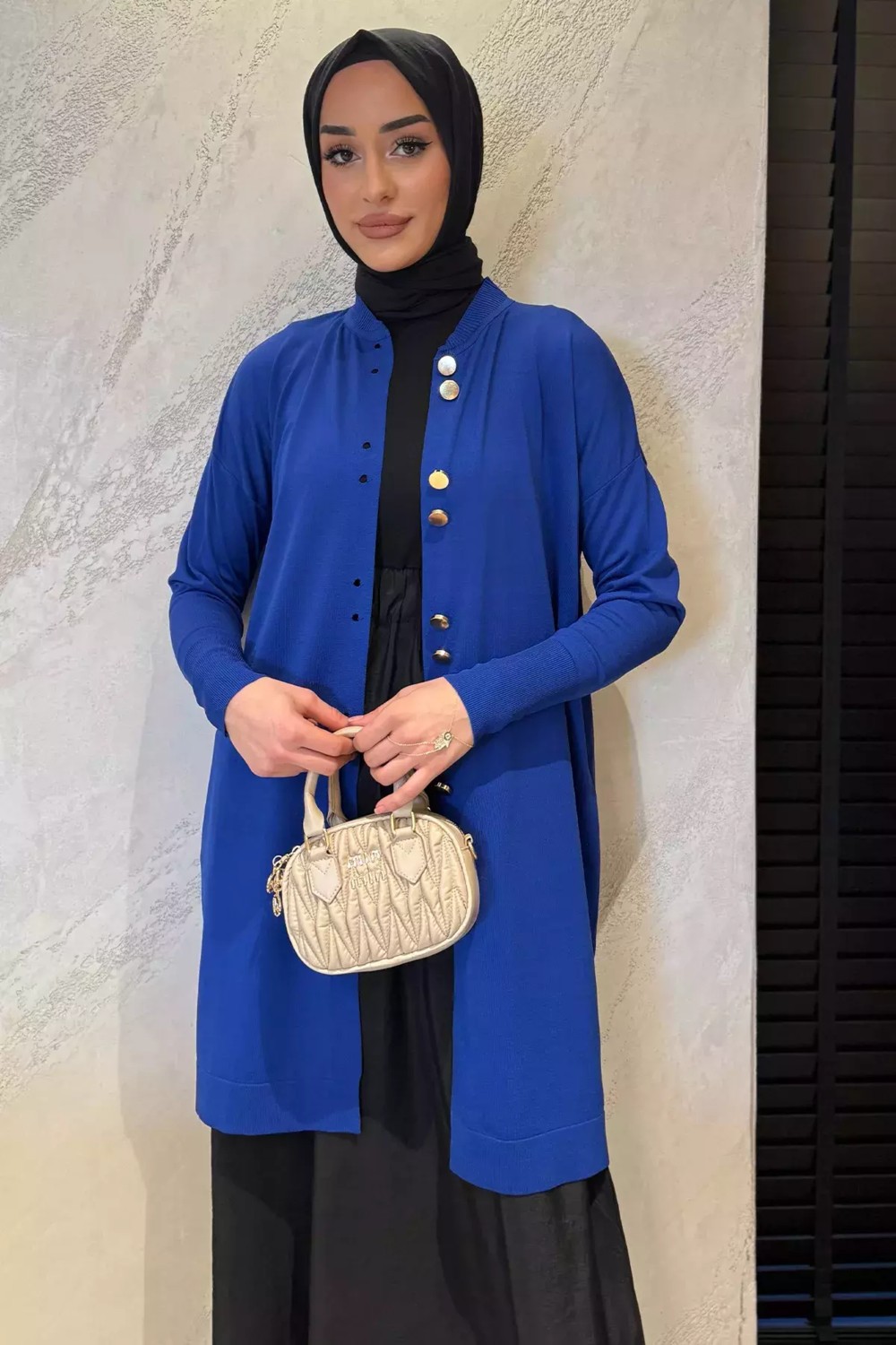 Julude Kadın Gold Düğme Detaylı Tesettür Triko Hırka P-00015358