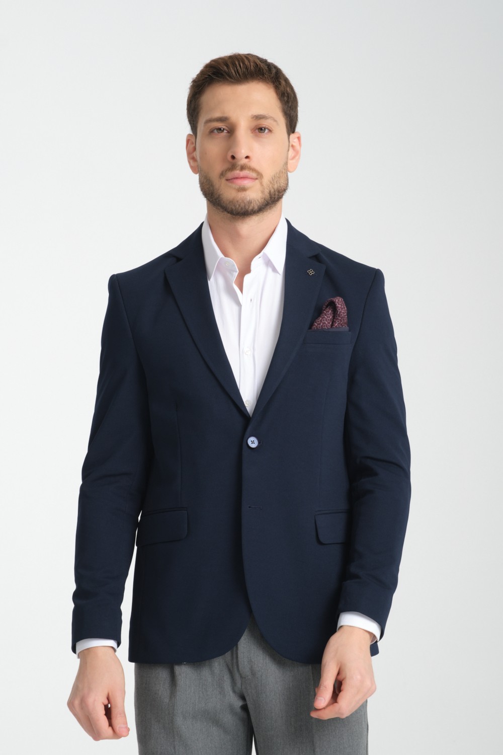 Frappoli Baselna Erkek Kahve Esneyen Likralı Kumaşlı Tam Astarlı Slim Fit Mono Yaka Dar Kesim Blazer Ceket