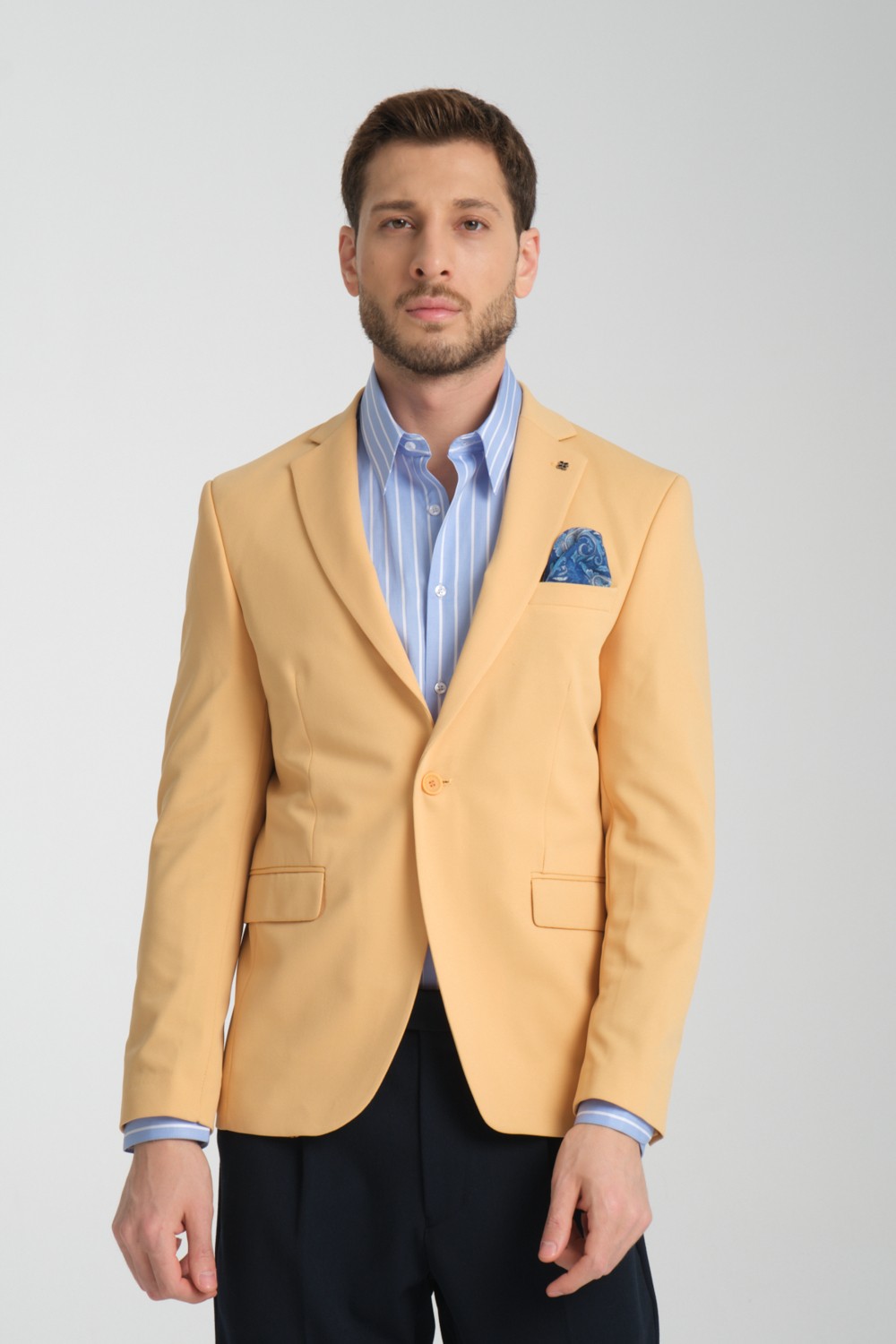 Frappoli Baselna Erkek Kahve Esneyen Likralı Kumaşlı Tam Astarlı Slim Fit Mono Yaka Dar Kesim Blazer Ceket