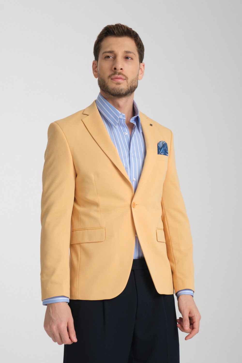 Frappoli Baselna Erkek Kahve Esneyen Likralı Kumaşlı Tam Astarlı Slim Fit Mono Yaka Dar Kesim Blazer Ceket görsel 3