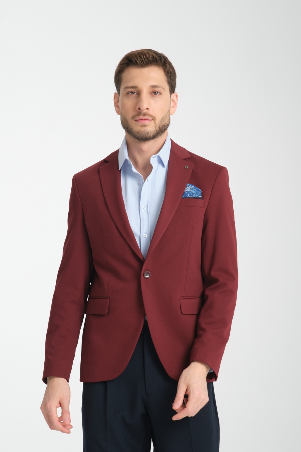 Frappoli Baselna Erkek Kahve Esneyen Likralı Kumaşlı Tam Astarlı Slim Fit Mono Yaka Dar Kesim Blazer Ceket