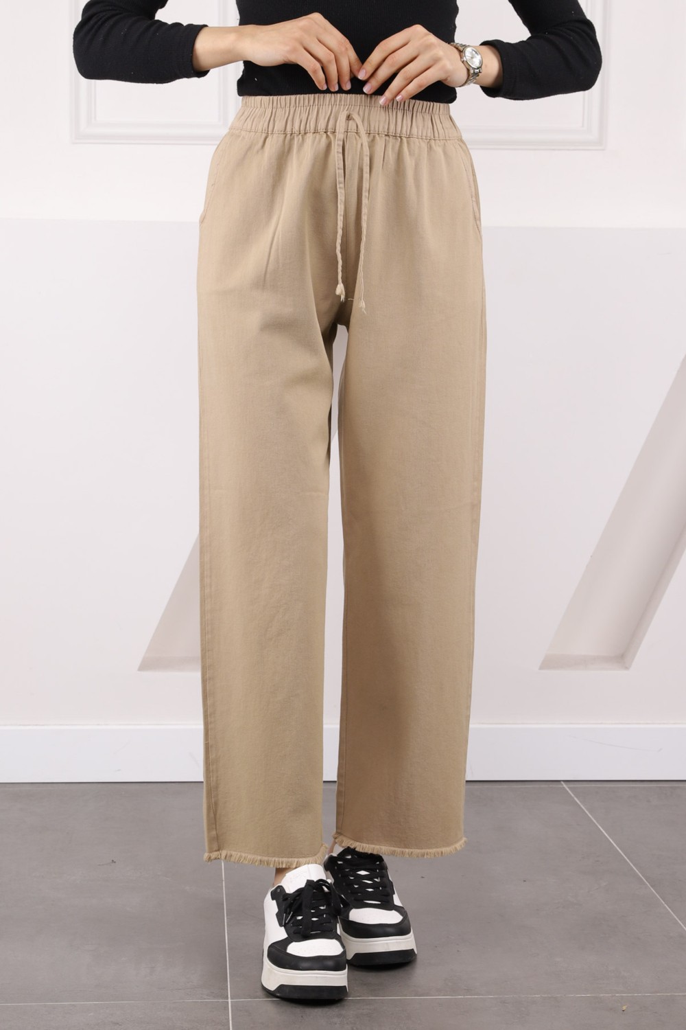 İmaj Butik Vizon Bel Lastikli Cepli Gabardin Pantolon