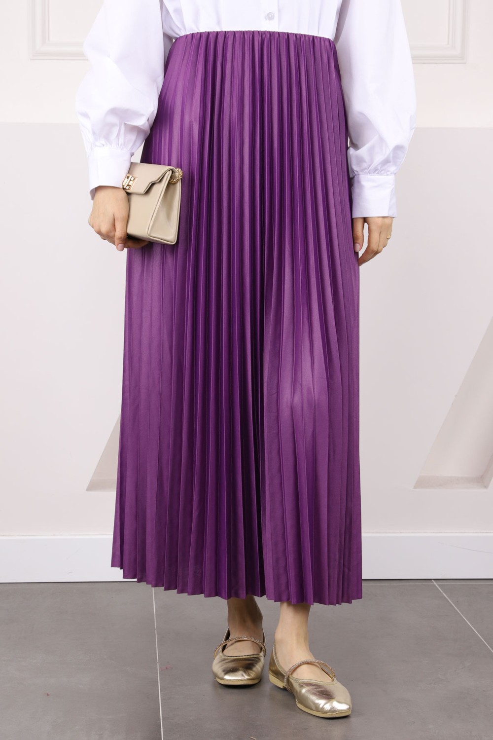 İmaj Butik Siyah Bel Lastikli Piliseli Etek görsel 5