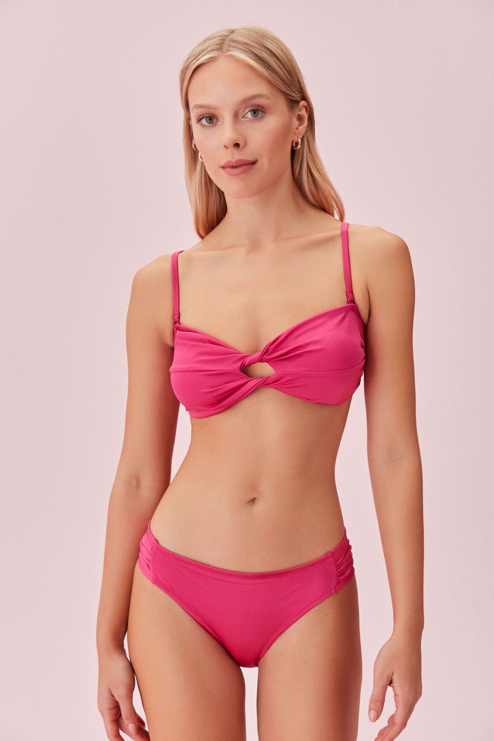 Suwen Begonvile Burgulu Straplez Bikini Üst görsel 3