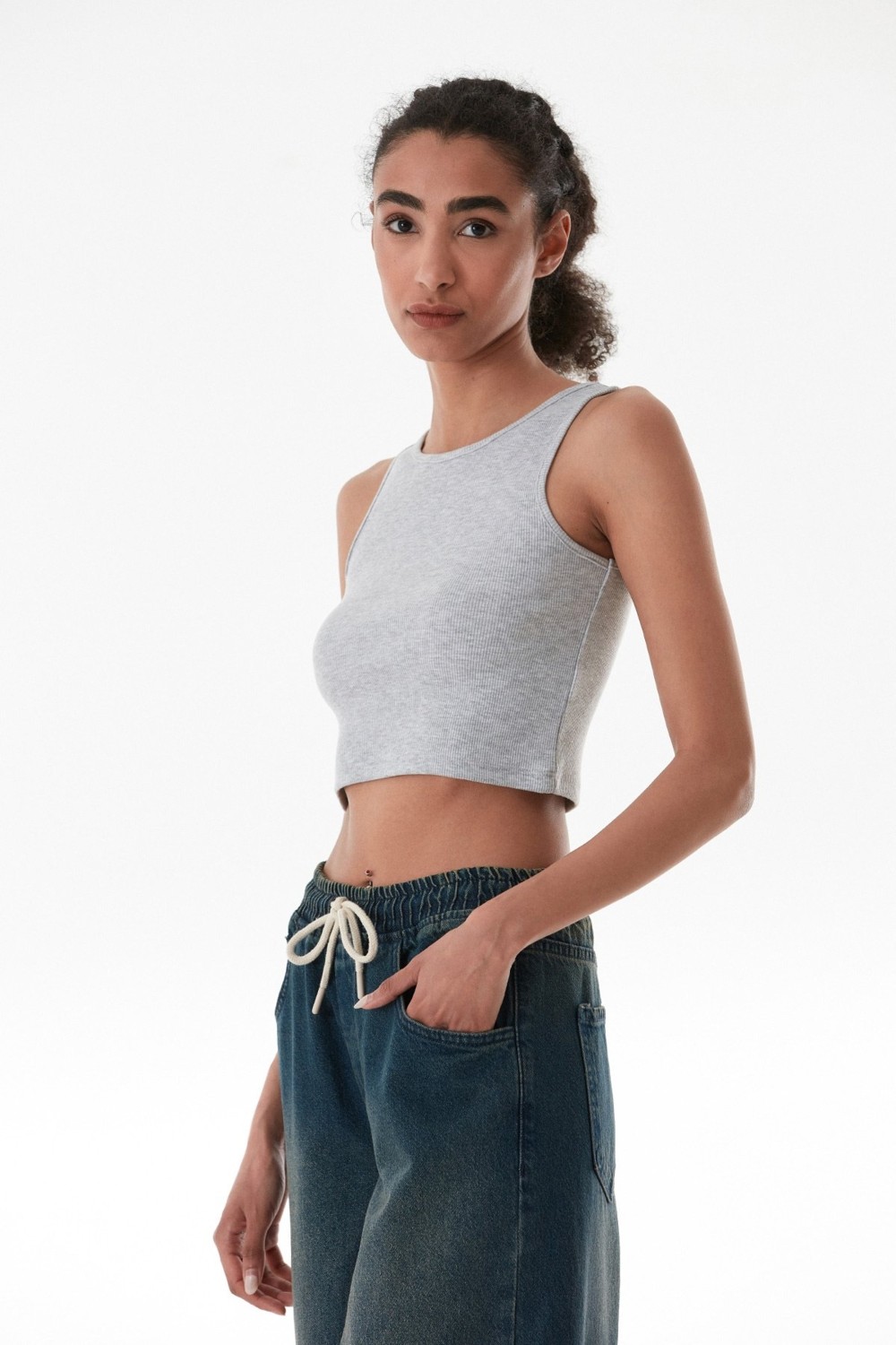 FullaModa Basic Fitilli Halter Yaka Modal Body görsel 4