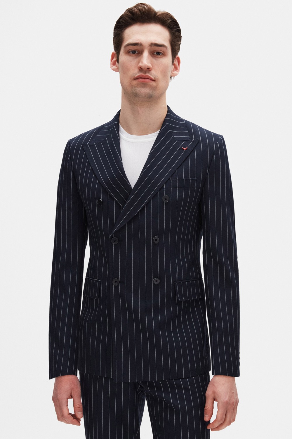 D'S Damat Ds Damat Regular Fit Lacivert Çizgili Kruvaze Takim Elbise 4HF05ORT01588
