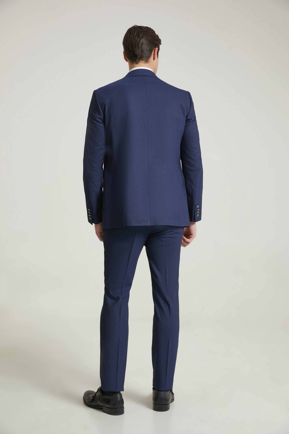 TWN Slim Fit Lacivert Armürlü Mono Yaka Viskonlu Takim Elbise Yelekli görsel 4