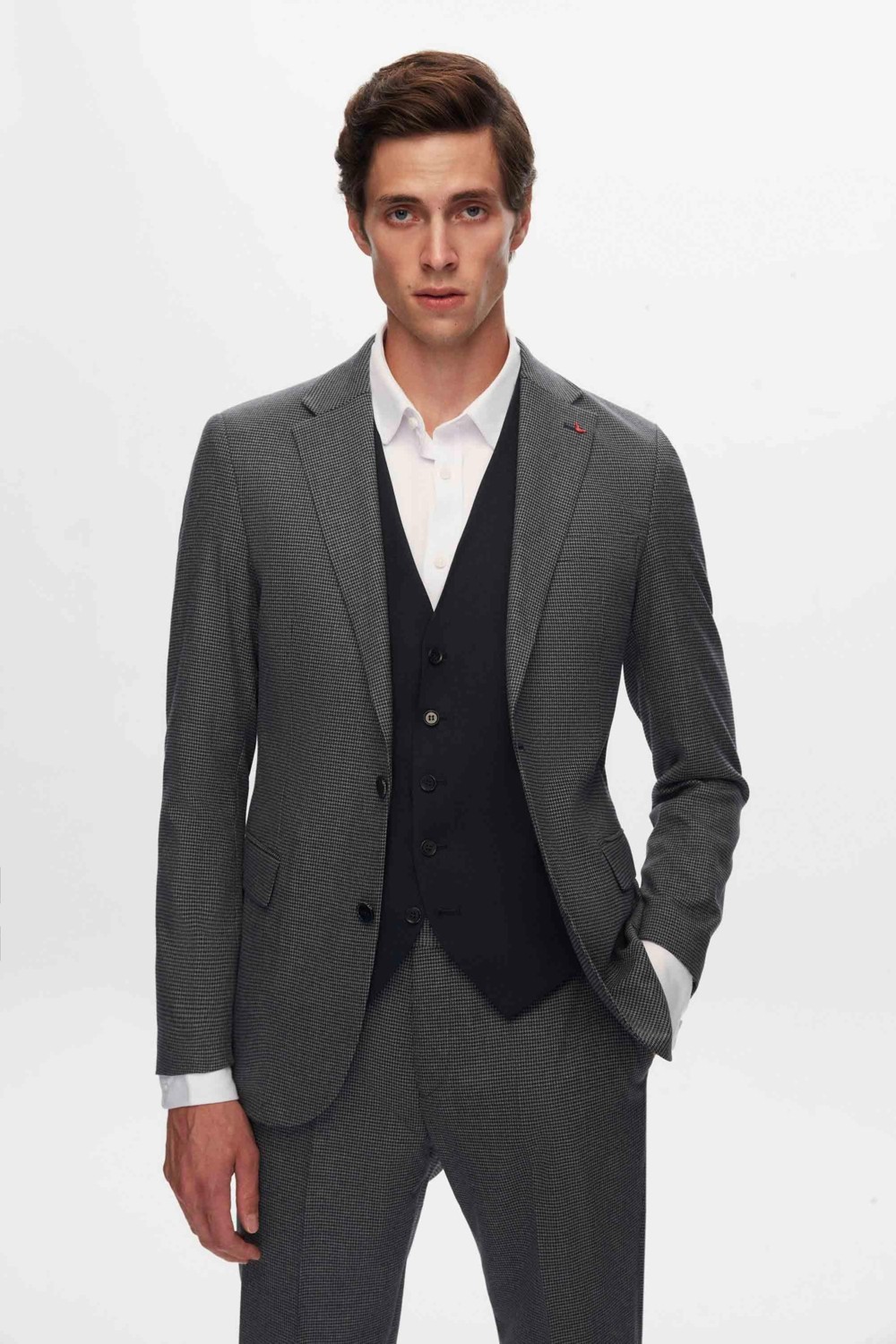 D'S Damat Ds Damat Slim Fit Lacivert Mono Yaka Viskonlu Takim Elbise Kombinli