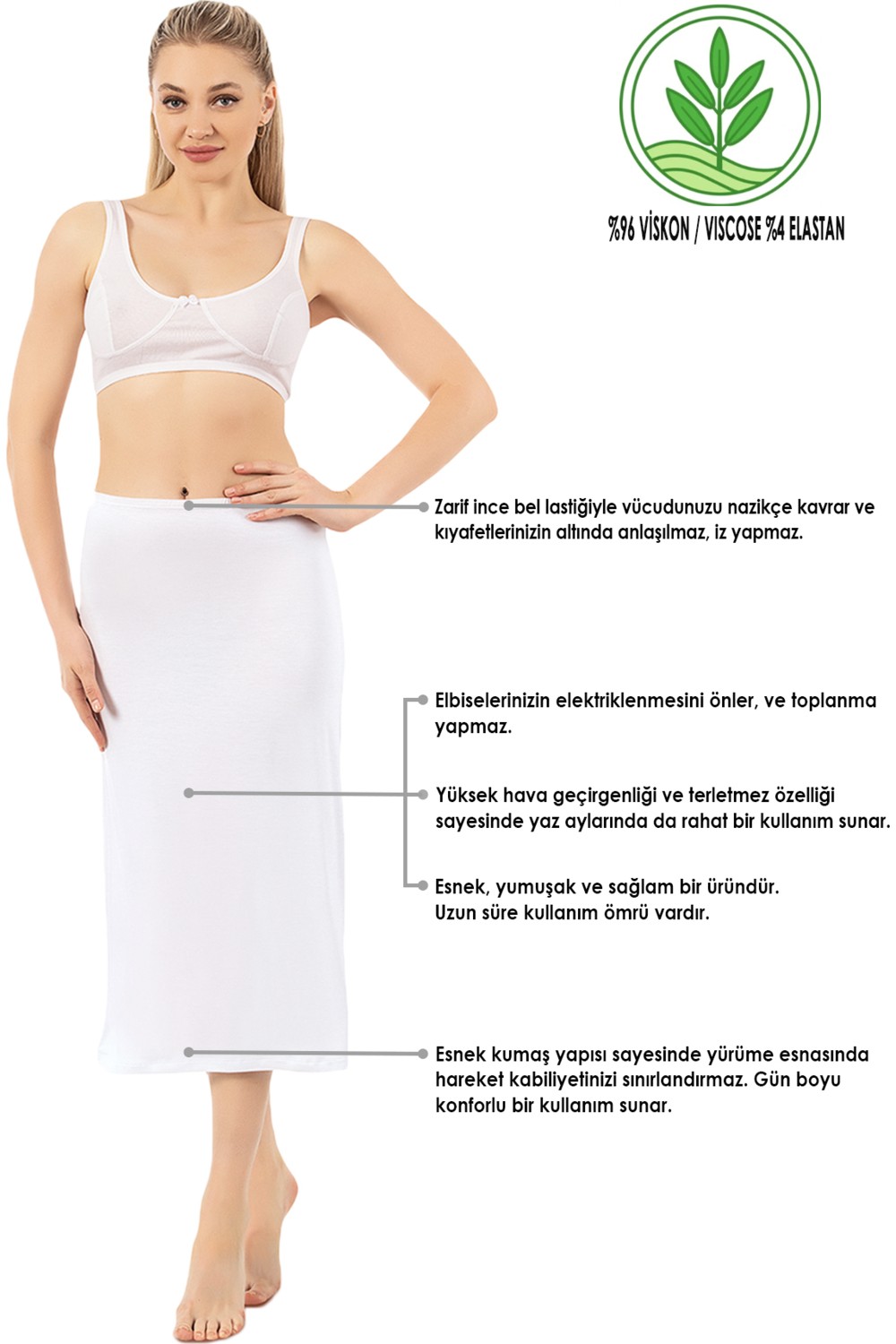 Özkan Underwear Özkan 26975 Kadın Viskon Diz Altı Uzun Astar Jüpon Kombinezon görsel 2