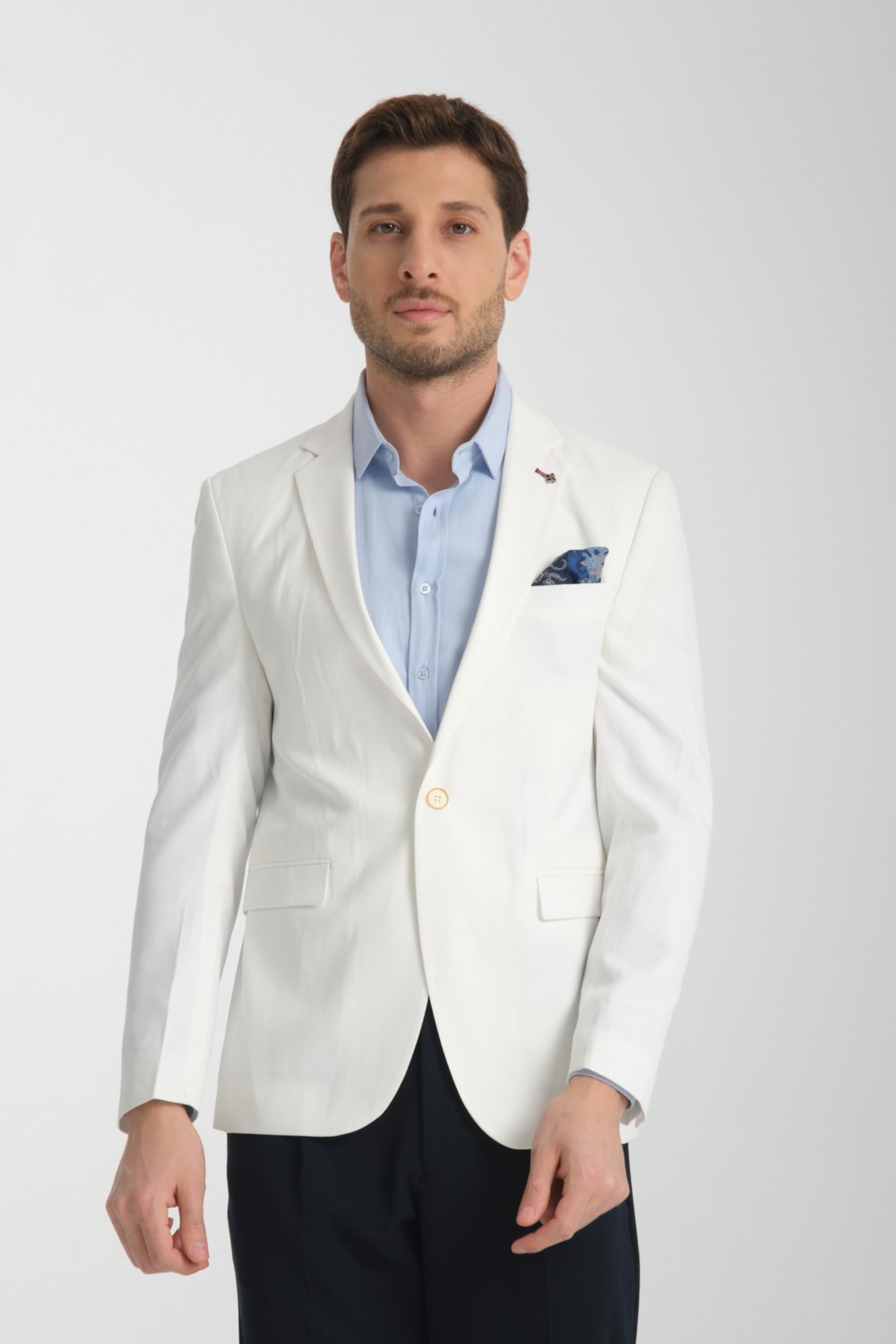 Frappoli Silva-Belarus Erkek Beyaz Poliviskon Kumaş Spor Slim Fit Blazer Ceket