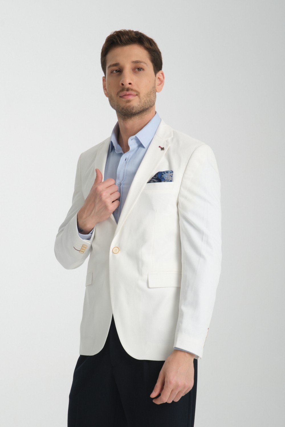 Frappoli Silva-Belarus Erkek Beyaz Poliviskon Kumaş Spor Slim Fit Blazer Ceket görsel 3