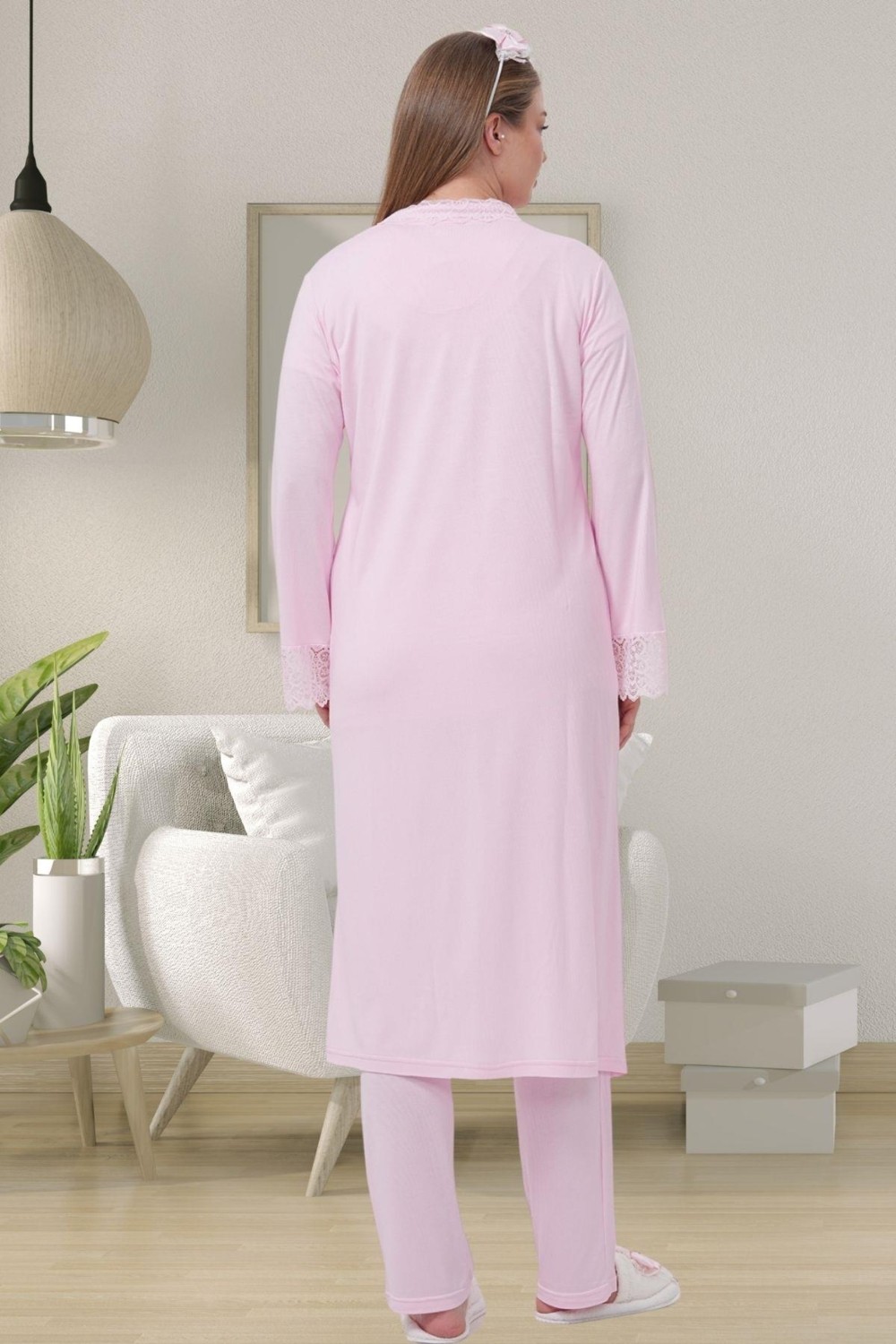 Mecit Pijama Mecit 1541 Pembe Uzun Sabahlıklı Lohusa Pijama Takımı görsel 2