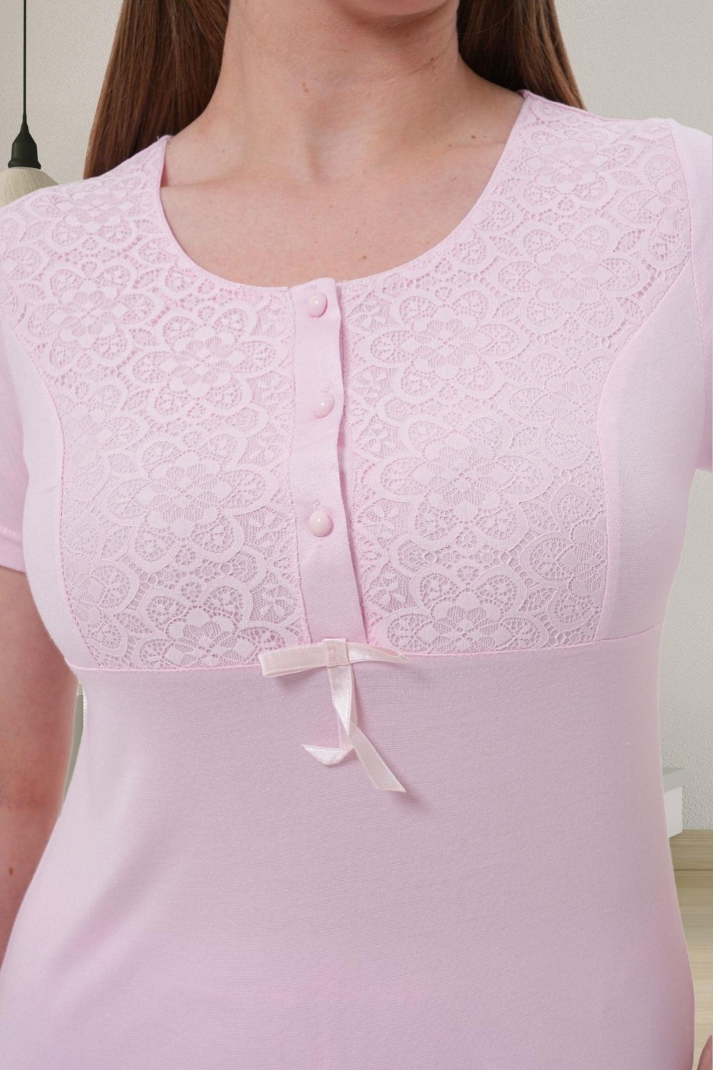 Mecit Pijama Mecit 1541 Pembe Uzun Sabahlıklı Lohusa Pijama Takımı görsel 5