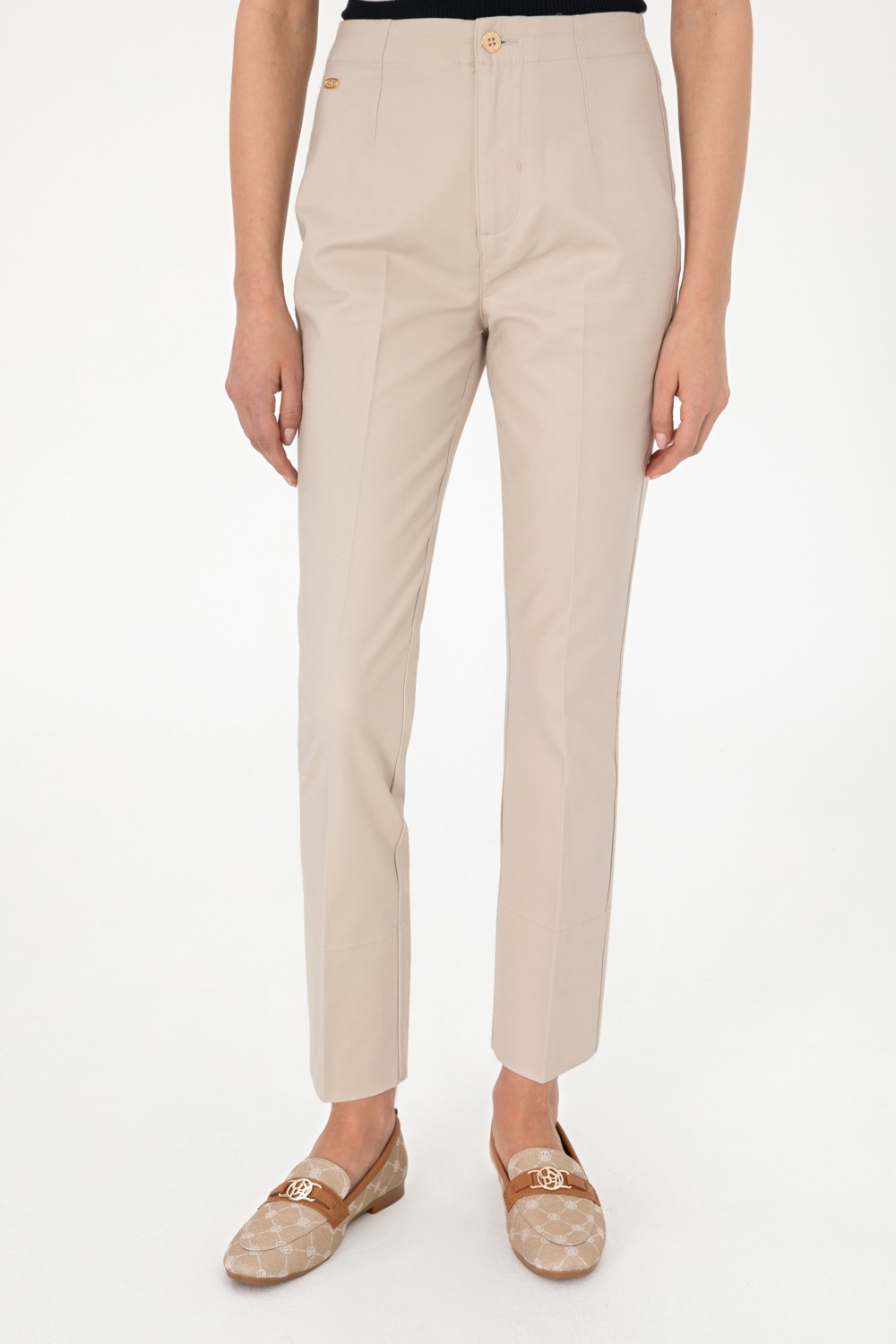 U.S. Polo Assn. Kadın Taş Slim Flare Cropped Fit Kanvas Pantolon 50301156-VR049 görsel 2