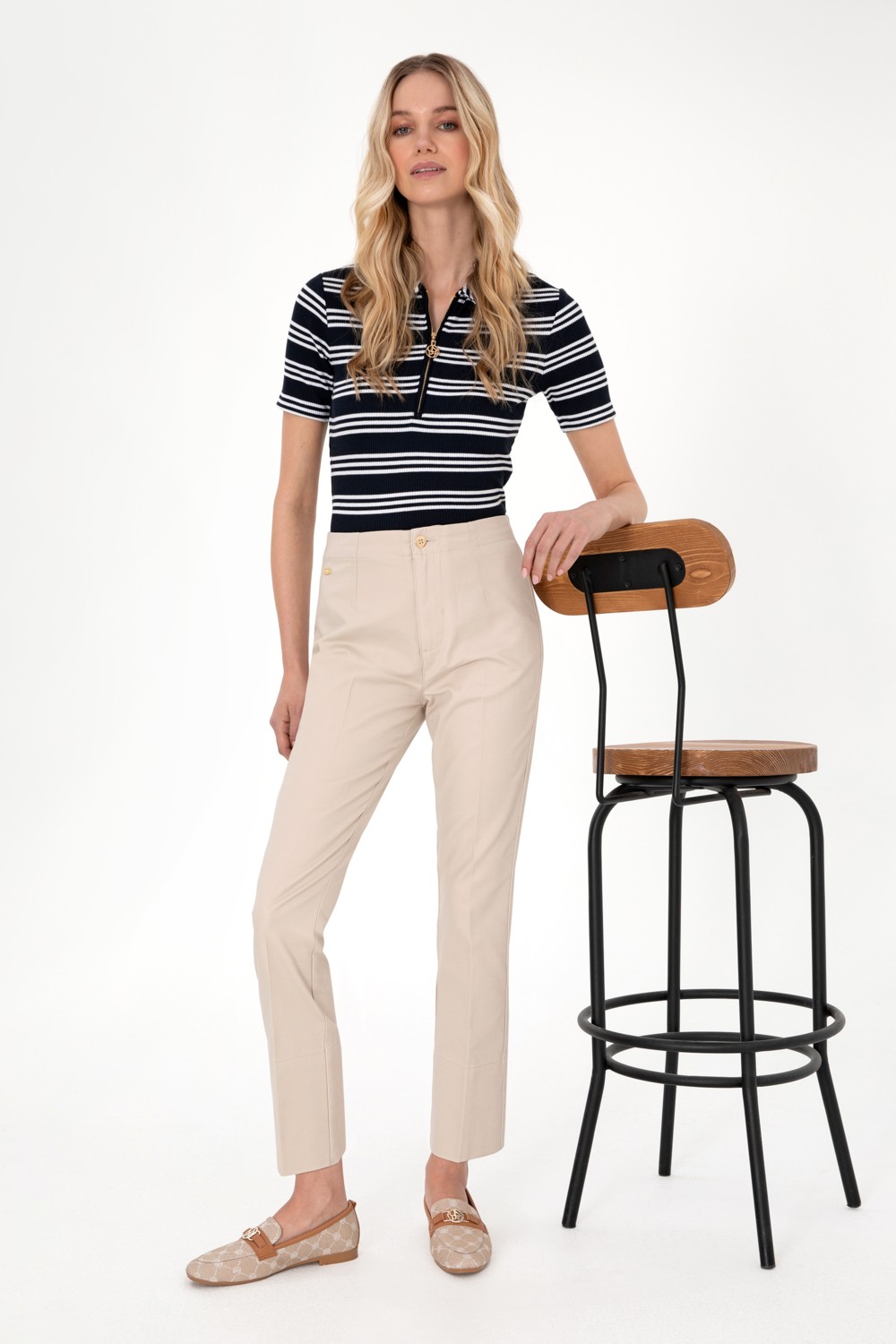 U.S. Polo Assn. Kadın Taş Slim Flare Cropped Fit Kanvas Pantolon 50301156-VR049 görsel 3
