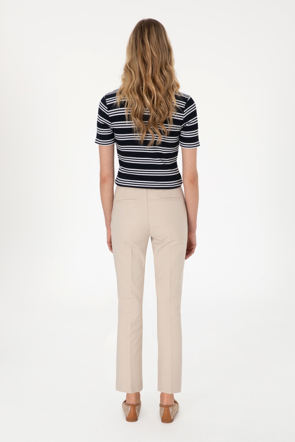 U.S. Polo Assn. Kadın Taş Slim Flare Cropped Fit Kanvas Pantolon 50301156-VR049 görsel 4