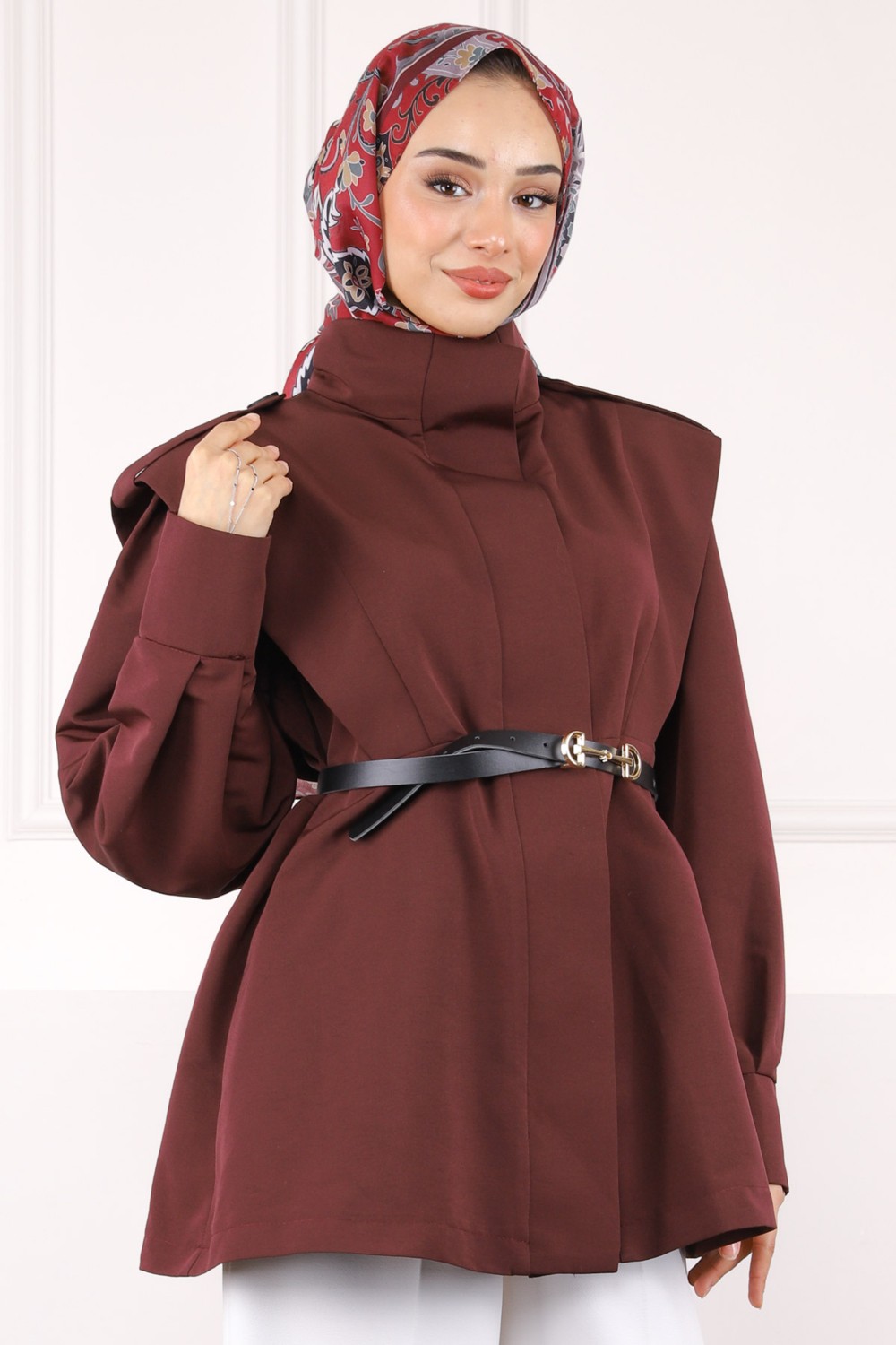 İmaj Butik Siyah Omuz Apoletli Kemerli Trençkot görsel 6