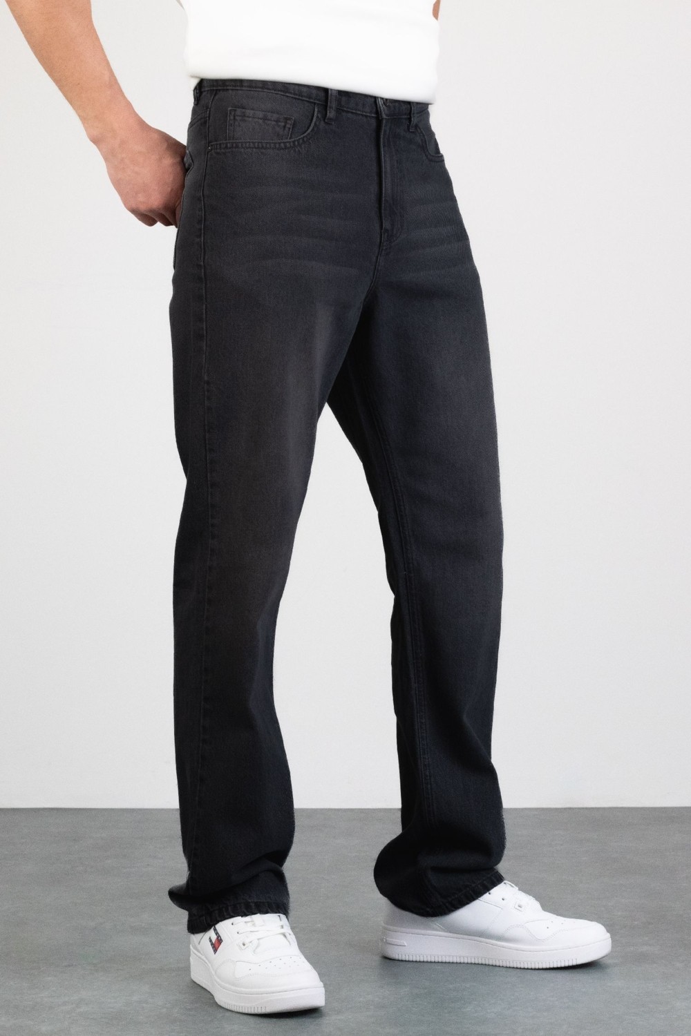 Hlt Jeans Erkek Antrasit Straight Baggy Fit Likrasız Rahat Kesim %100 Pamuk Loose Jean Pantolon GEORGE