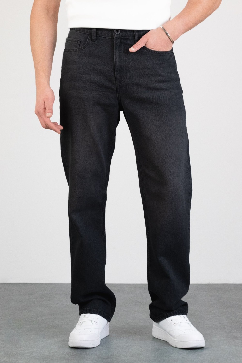 Hlt Jeans Erkek Antrasit Straight Baggy Fit Likrasız Rahat Kesim %100 Pamuk Loose Jean Pantolon GEORGE görsel 2