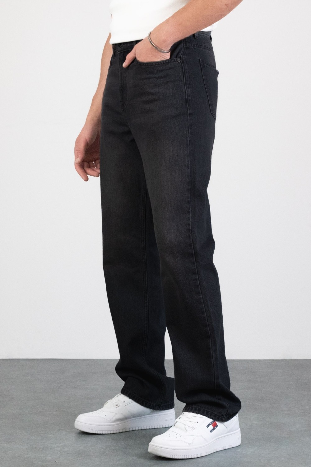 Hlt Jeans Erkek Antrasit Straight Baggy Fit Likrasız Rahat Kesim %100 Pamuk Loose Jean Pantolon GEORGE görsel 3