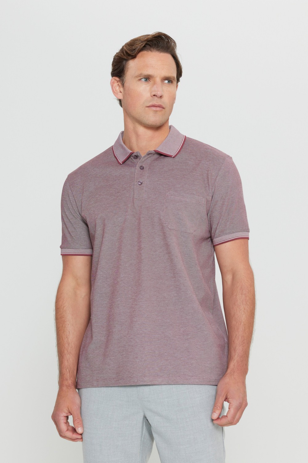 Altınyıldız Classics Erkek Çekmeyen Pamuklu Kumaş Regular Fit Rahat Kesim Bordo Kıvrılmaz Polo Yaka Cepli Tişört