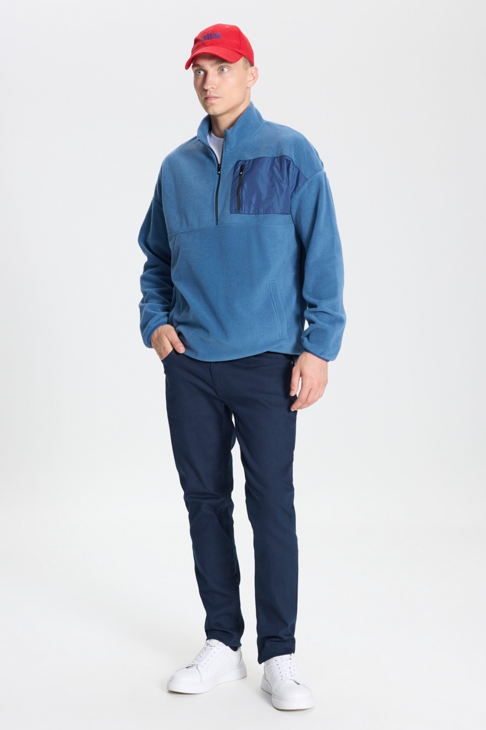 Altınyıldız Classics Erkek Gri Melanj Oversize Bol Kesim Dik Bato Yaka Cep Detaylı Fermuarlı Isı Tutan Polar Sweatshirt görsel 2