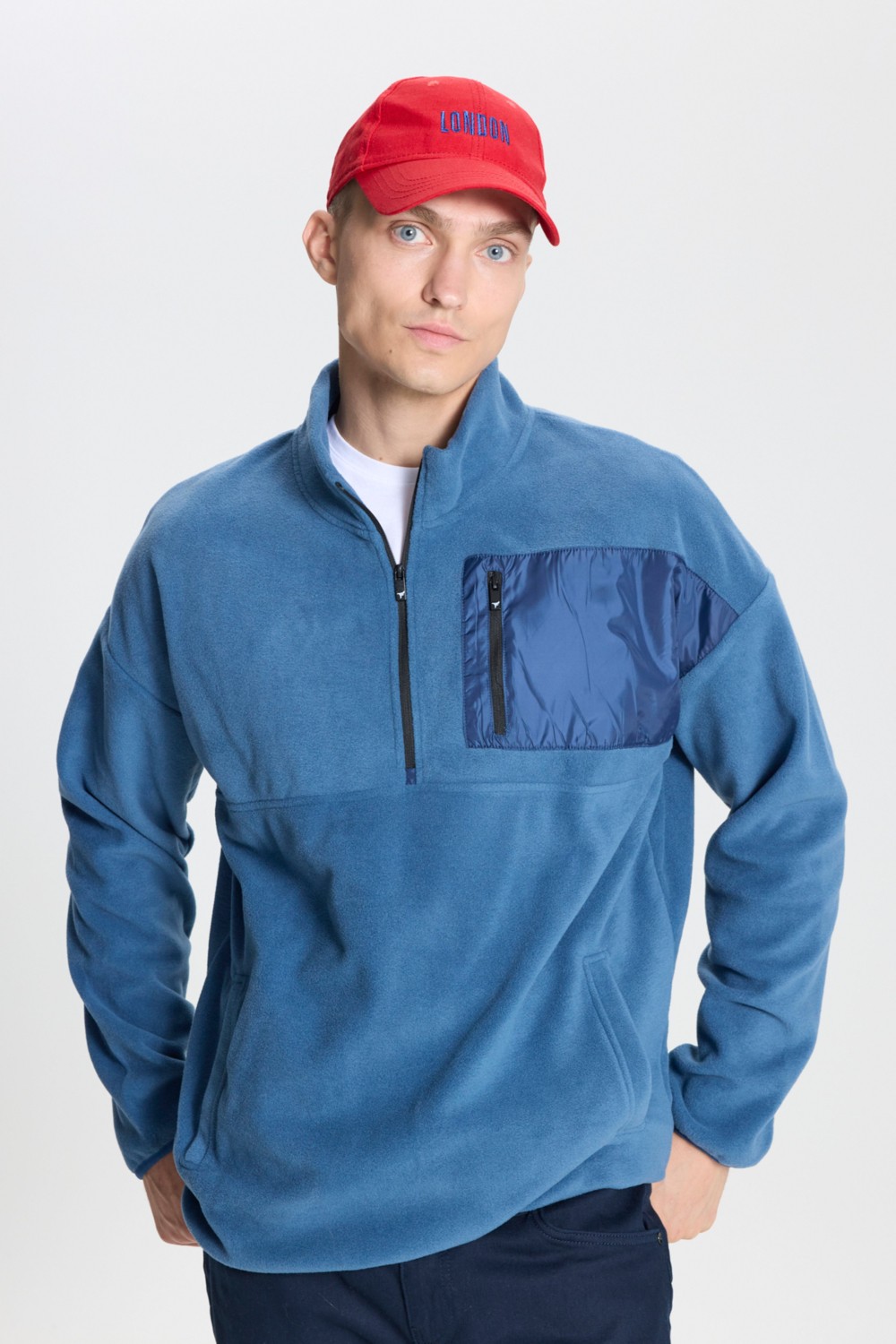 Altınyıldız Classics Erkek Gri Melanj Oversize Bol Kesim Dik Bato Yaka Cep Detaylı Fermuarlı Isı Tutan Polar Sweatshirt görsel 3