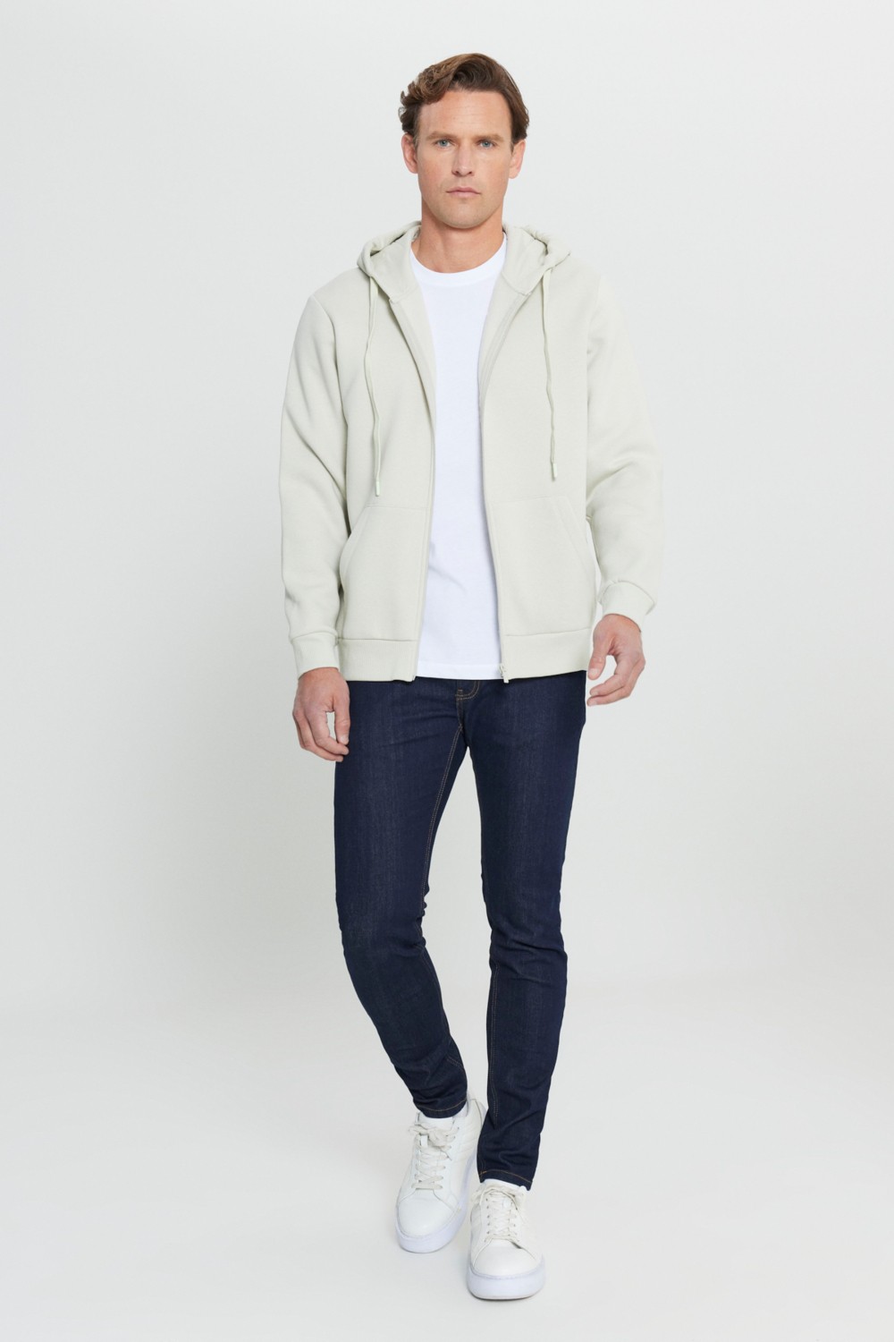 Altınyıldız Classics Erkek Antrasit-melanj Standart Fit Normal Kesim Kapüşonlu Fermuarlı Sweatshirt Ceket görsel 8