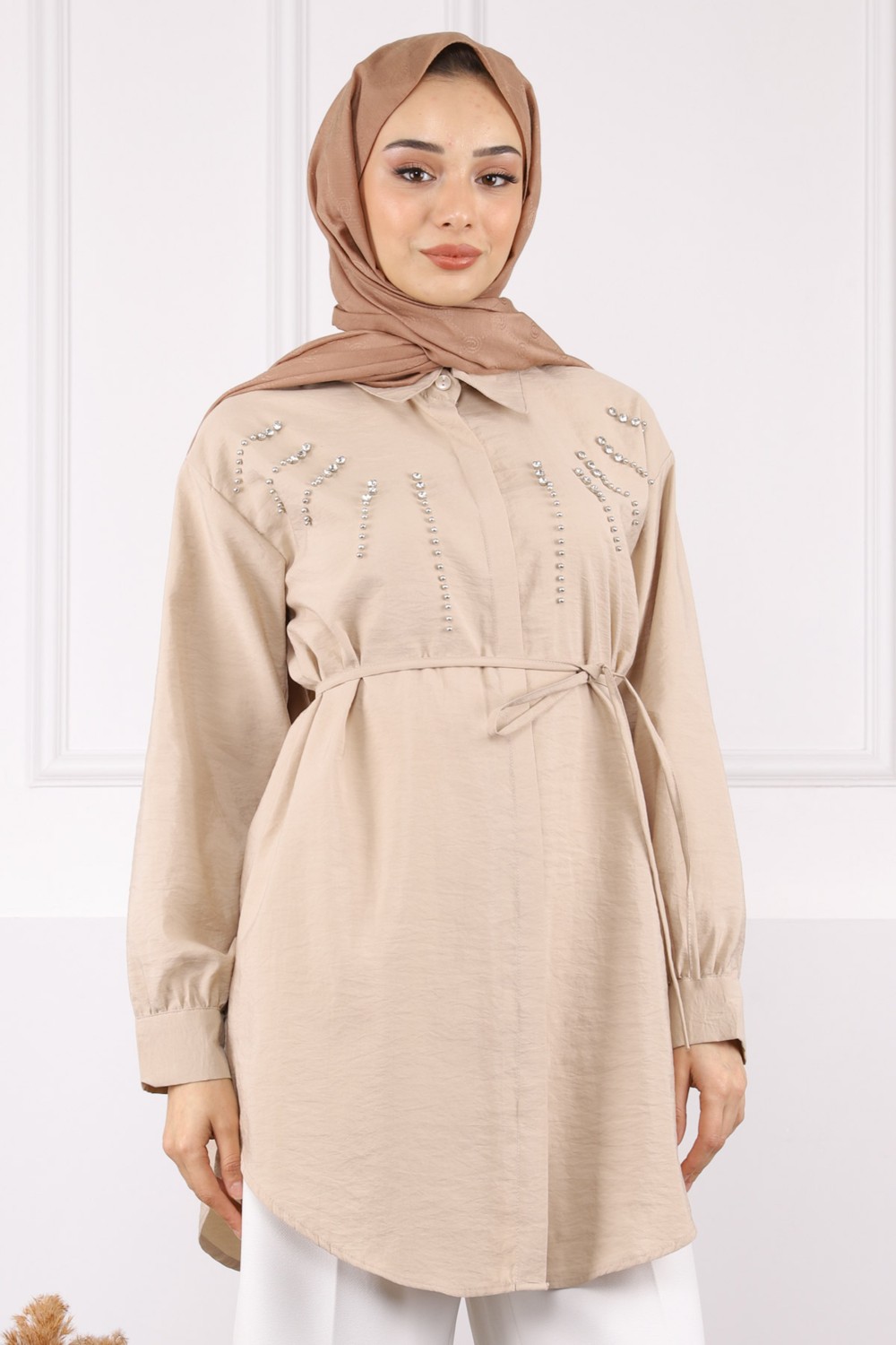 İmaj Butik Bordo Önü Taşlı Modal Tunik