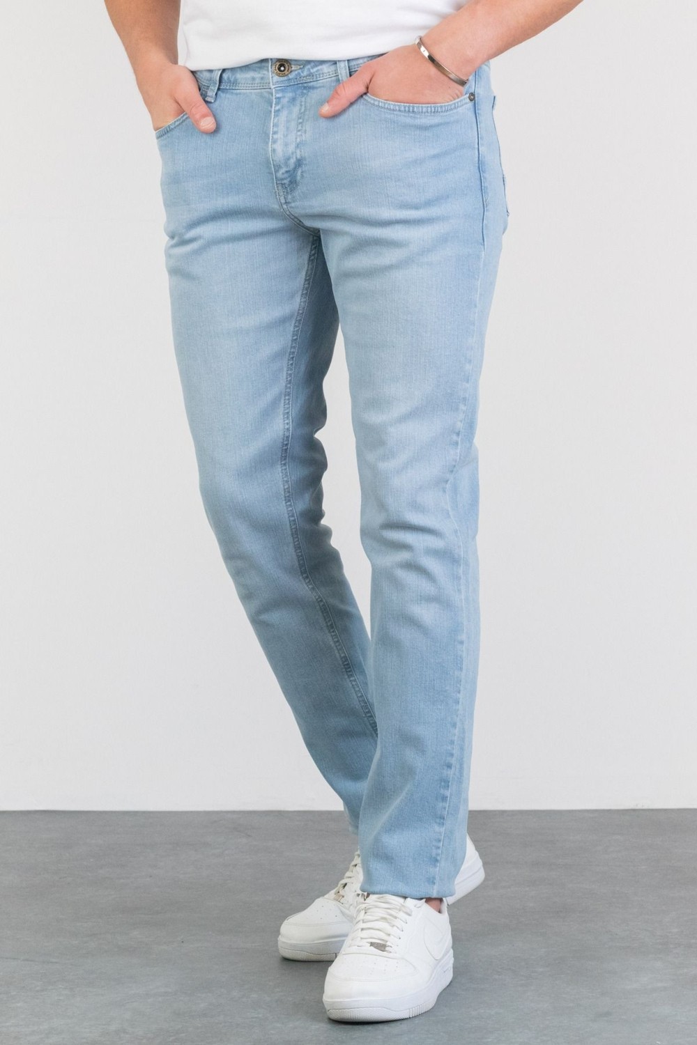 Hlt Jeans Erkek Açık Mavi Taşlamalı Slim Fit Likralı Kot Jean Pantolon HLTHE001956-A