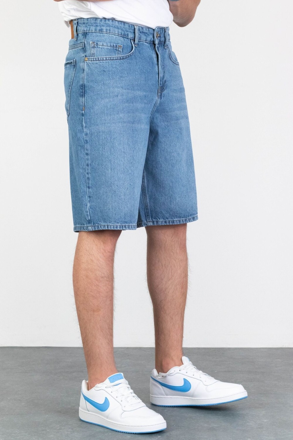 Hlt Jeans Erkek Açık Mavi Baggy Fit Rahat Kesim %100 Pamuk Denim Loose Jeans Kot Şort ARTHUR-AÇMAVİ