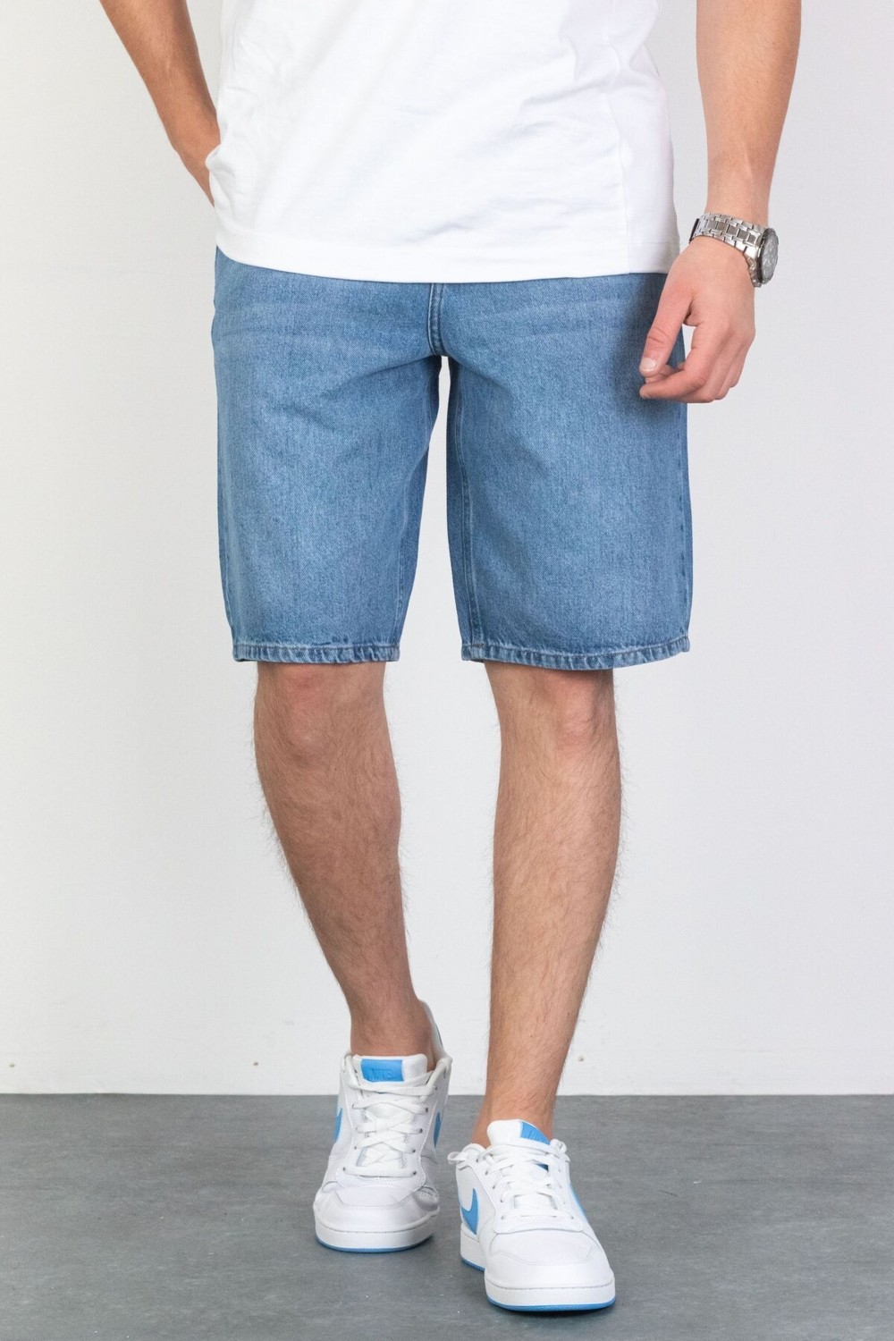 Hlt Jeans Erkek Açık Mavi Baggy Fit Rahat Kesim %100 Pamuk Denim Loose Jeans Kot Şort ARTHUR-AÇMAVİ görsel 2