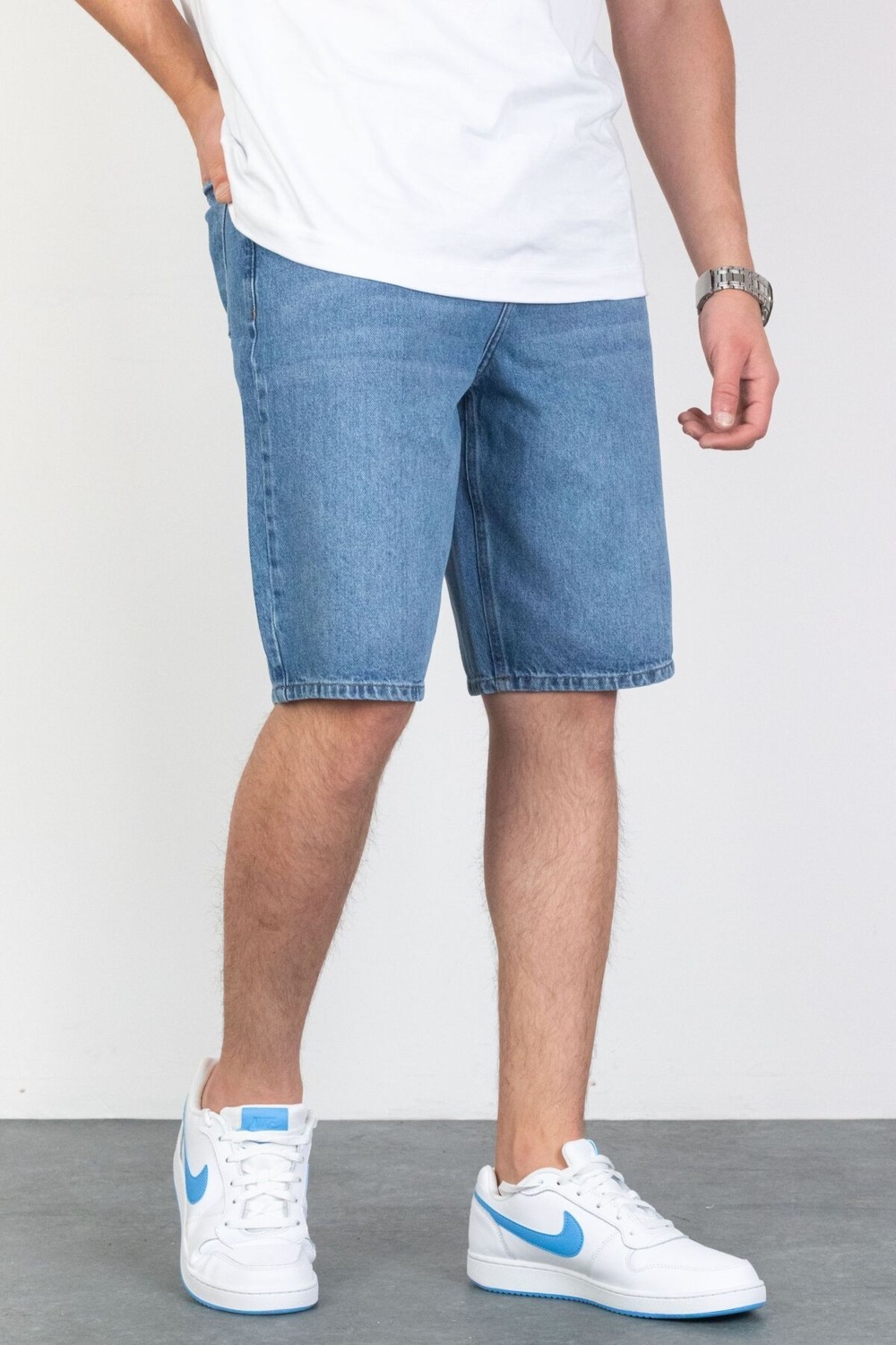 Hlt Jeans Erkek Açık Mavi Baggy Fit Rahat Kesim %100 Pamuk Denim Loose Jeans Kot Şort ARTHUR-AÇMAVİ görsel 3