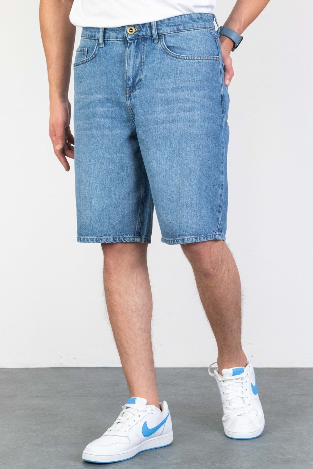 Hlt Jeans Erkek Açık Mavi Baggy Fit Rahat Kesim %100 Pamuk Denim Loose Jeans Kot Şort ARTHUR-AÇMAVİ görsel 5