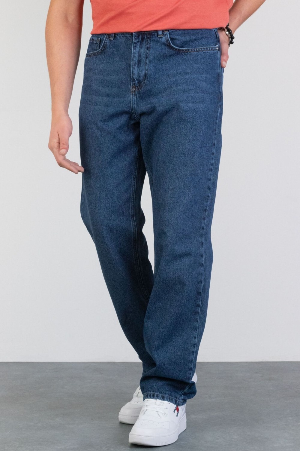 Hlt Jeans Erkek Mavi Baggy Fit Bol Kesim %100 Pamuk Denim Loose Jeans Kot Pantolon Leo