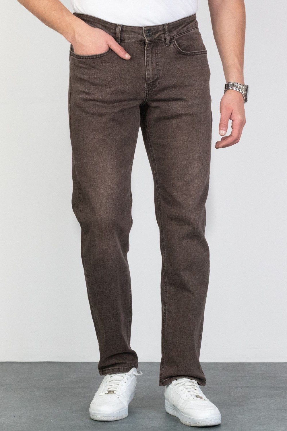 Hlt Jeans Erkek Kahverengi Regular Fit Rahat Kesim Esnek Likralı Denim Jeans Kot Pantolon HLTHE001979