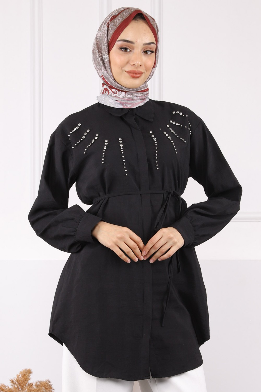İmaj Butik Bordo Önü Taşlı Modal Tunik görsel 4