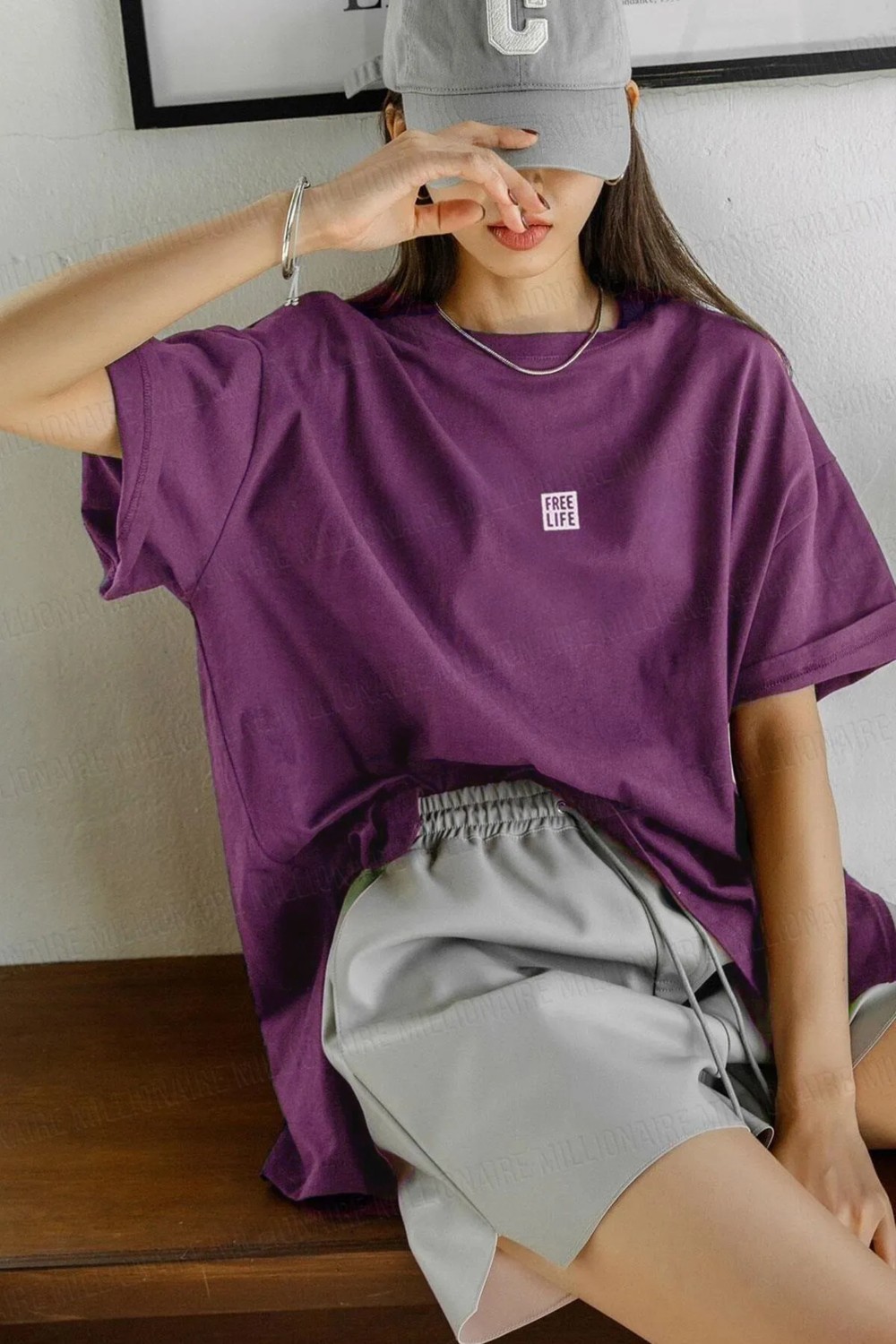 Teenage Millionaire Kadın Free Life Mor Bisiklet Yaka Oversize Salas T-Shirt görsel 2