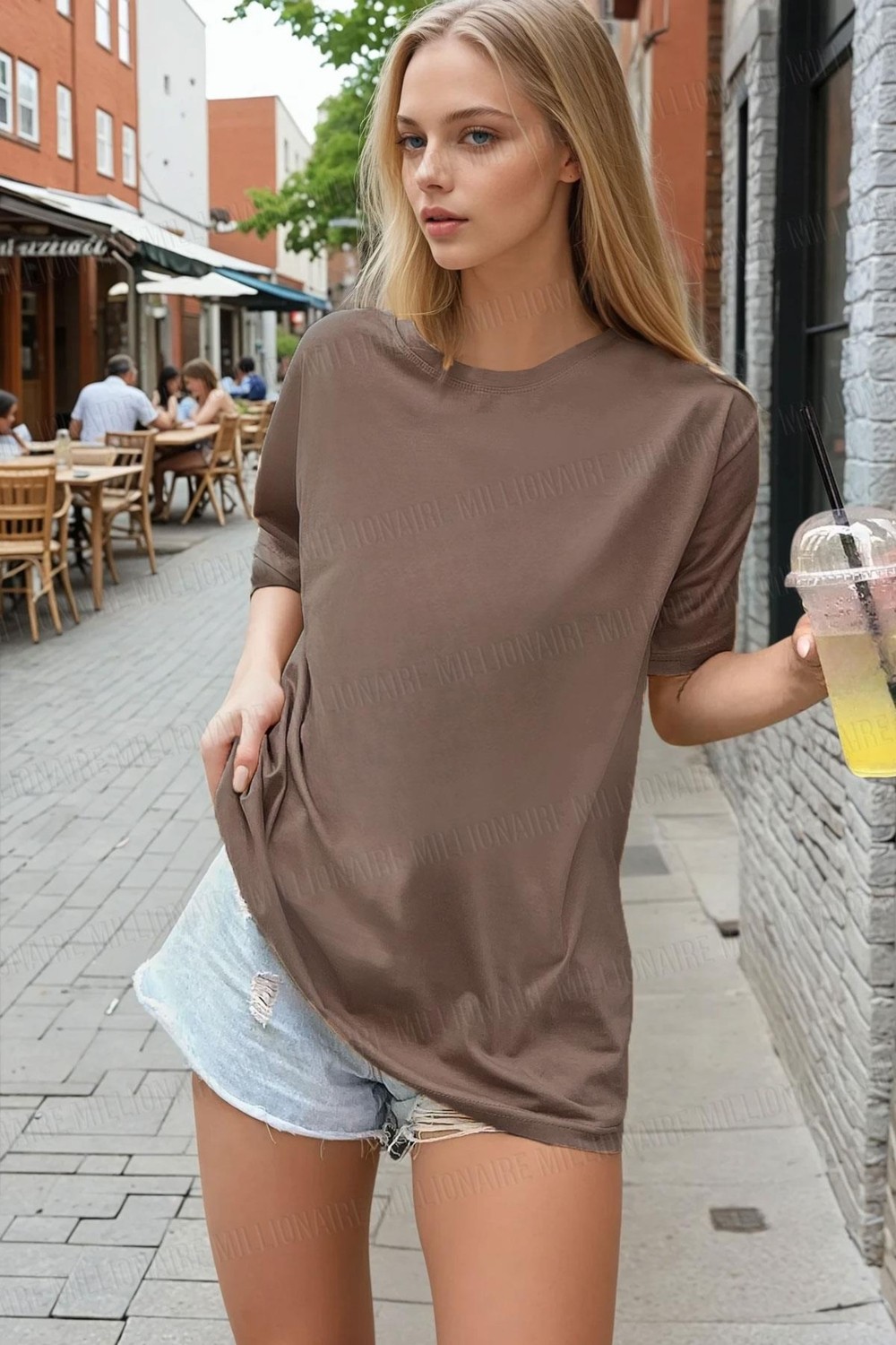 Millionaire Teenage Millionaire Kadın Bordo Oversize Truvakar Kol Basic T-Shirt İnce Kumaş Düz Tasarım