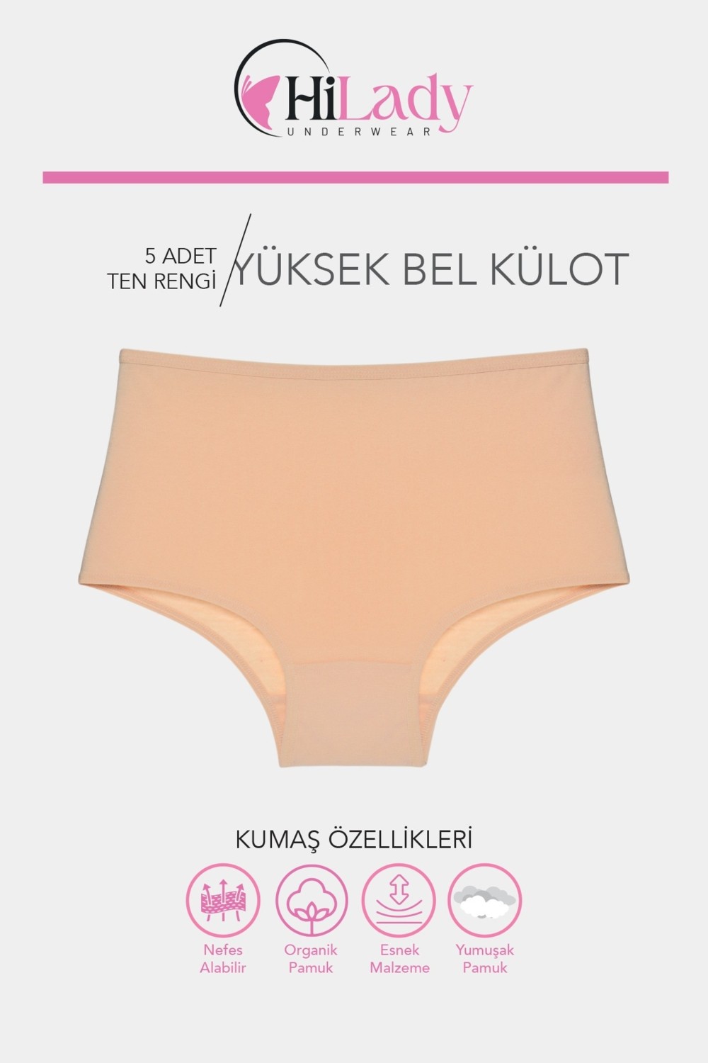 Hilady Kadın Külot Likralı Esnek Pamuklu 5'li Paket Yüksek Bel Külot Soft Renkler görsel 2