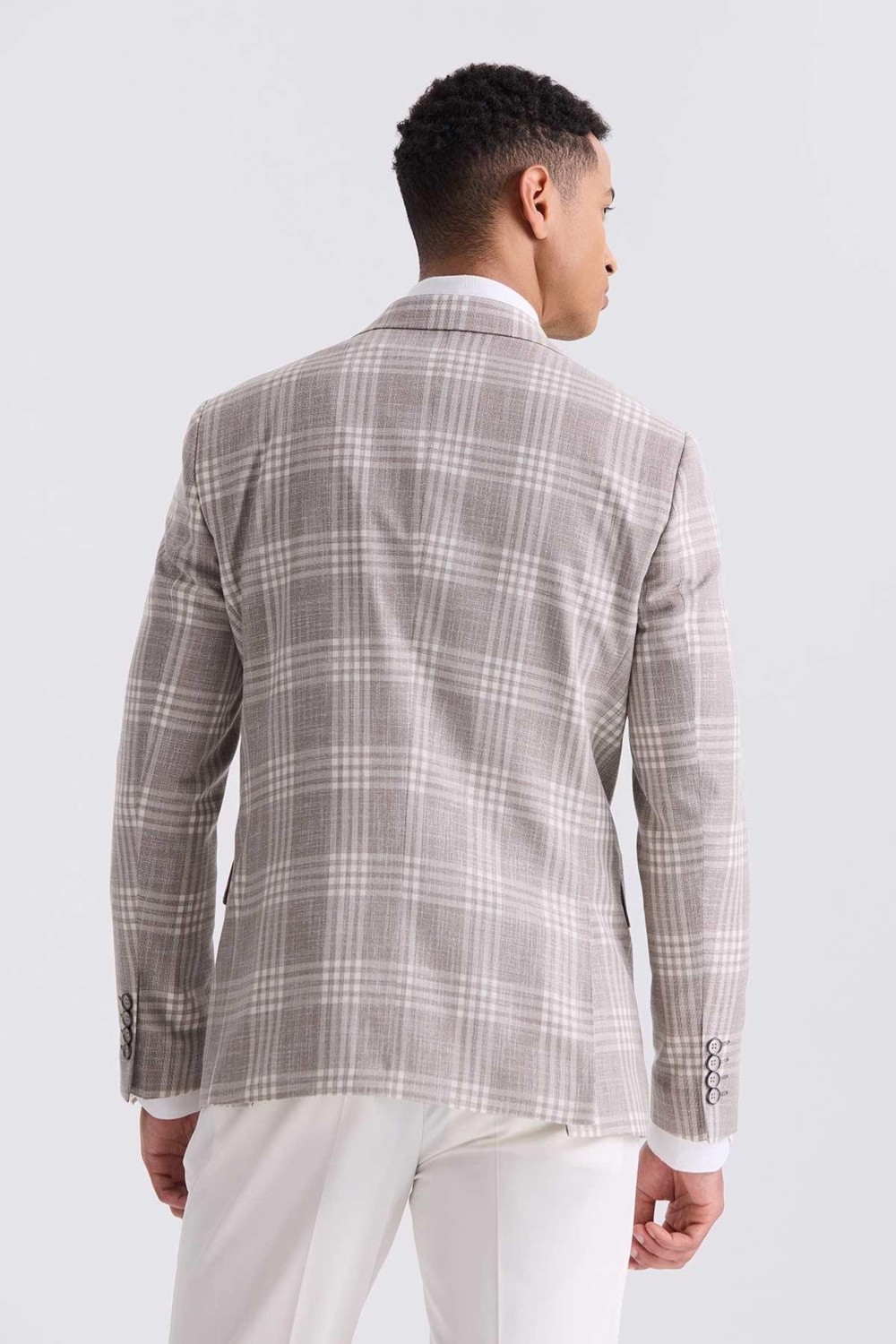 Jakamen Gri Slim Fit Mono Yaka Kareli Kombinli Yelekli Takım Elbise görsel 4