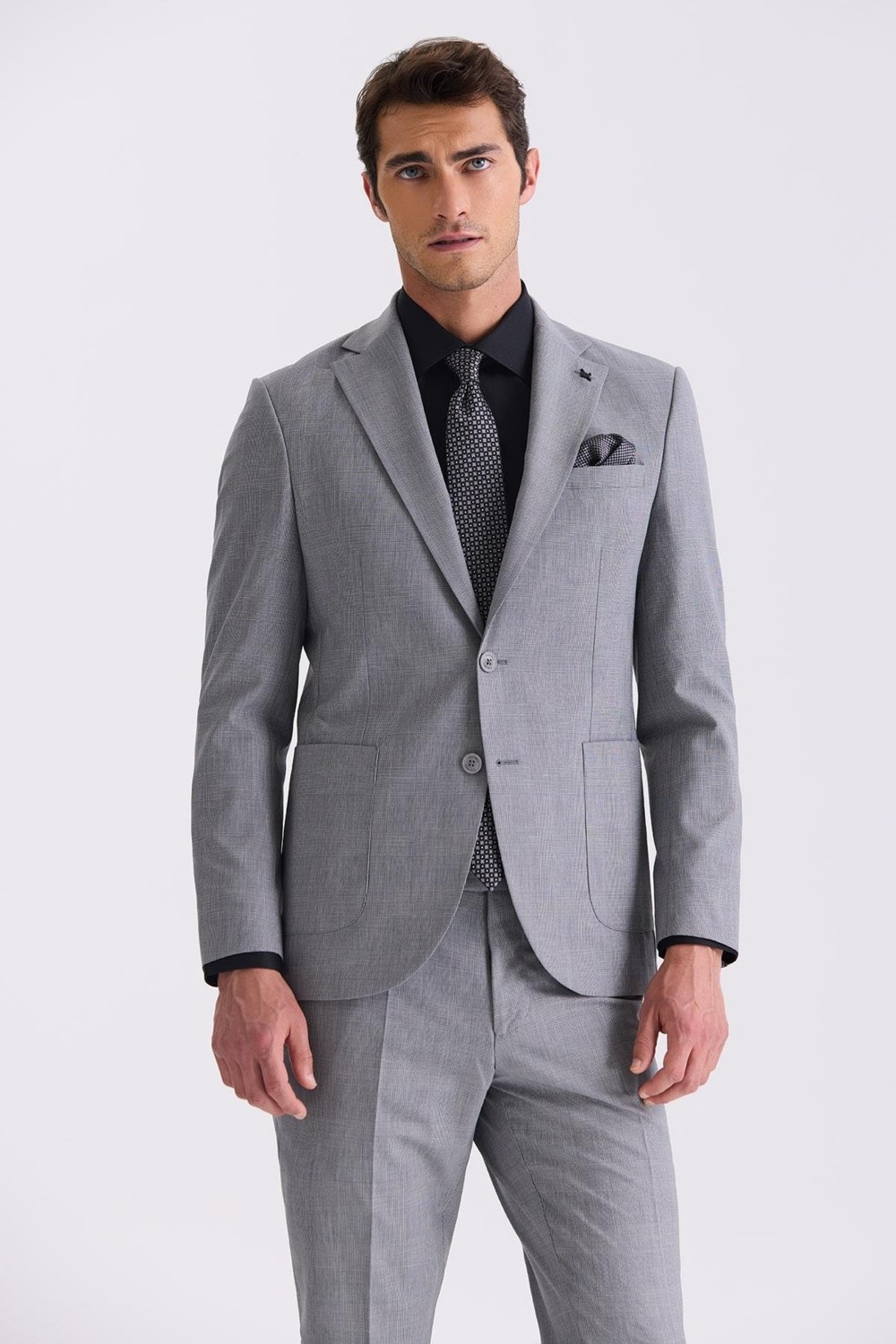 Jakamen Gri Slim Fit Mono Yaka Yünlü Takım Elbise görsel 6