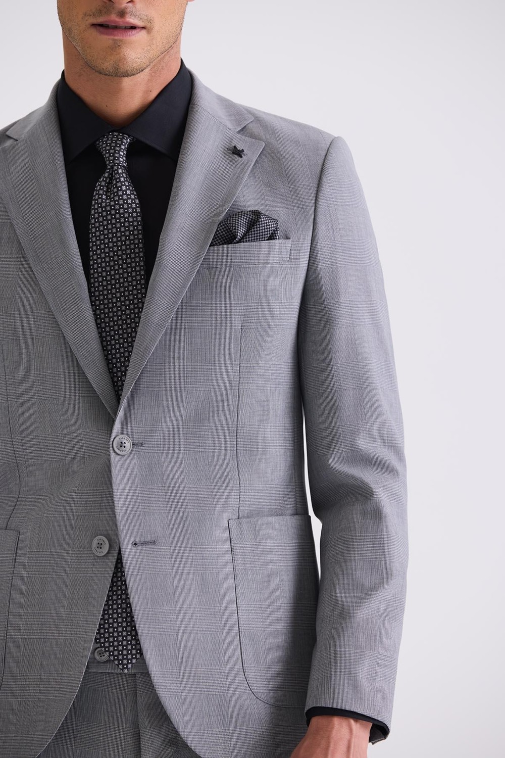 Jakamen Gri Slim Fit Mono Yaka Yünlü Takım Elbise görsel 7