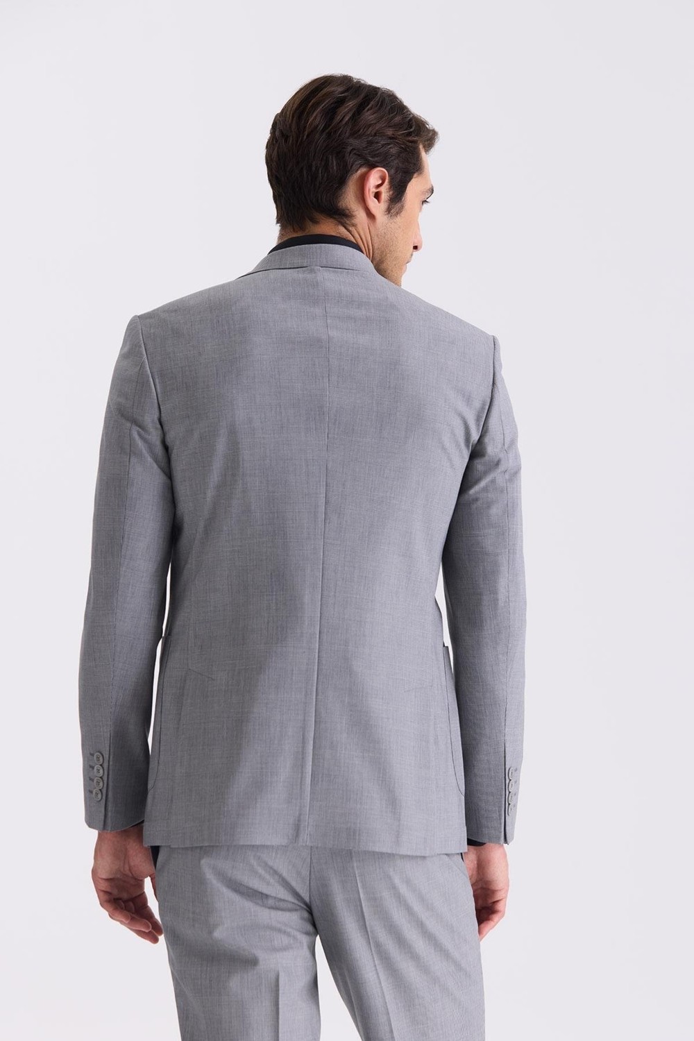 Jakamen Gri Slim Fit Mono Yaka Yünlü Takım Elbise görsel 8