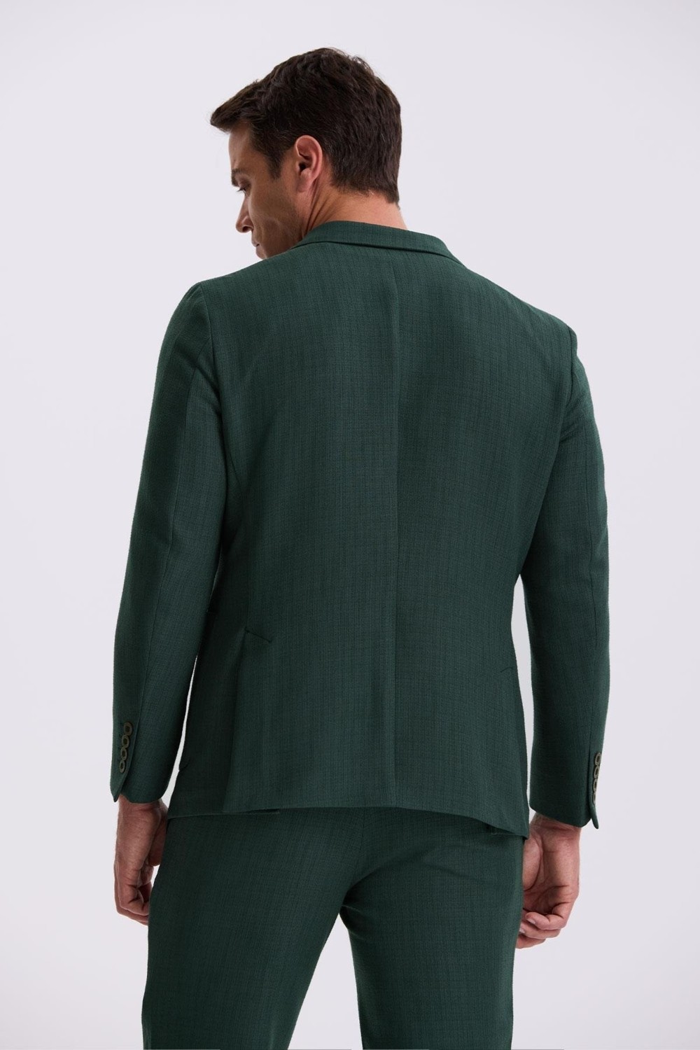 Jakamen Haki Slim Fit Mono Yaka Çift Yırtmaç Desenli Torba Cepli Takım Elbise görsel 4