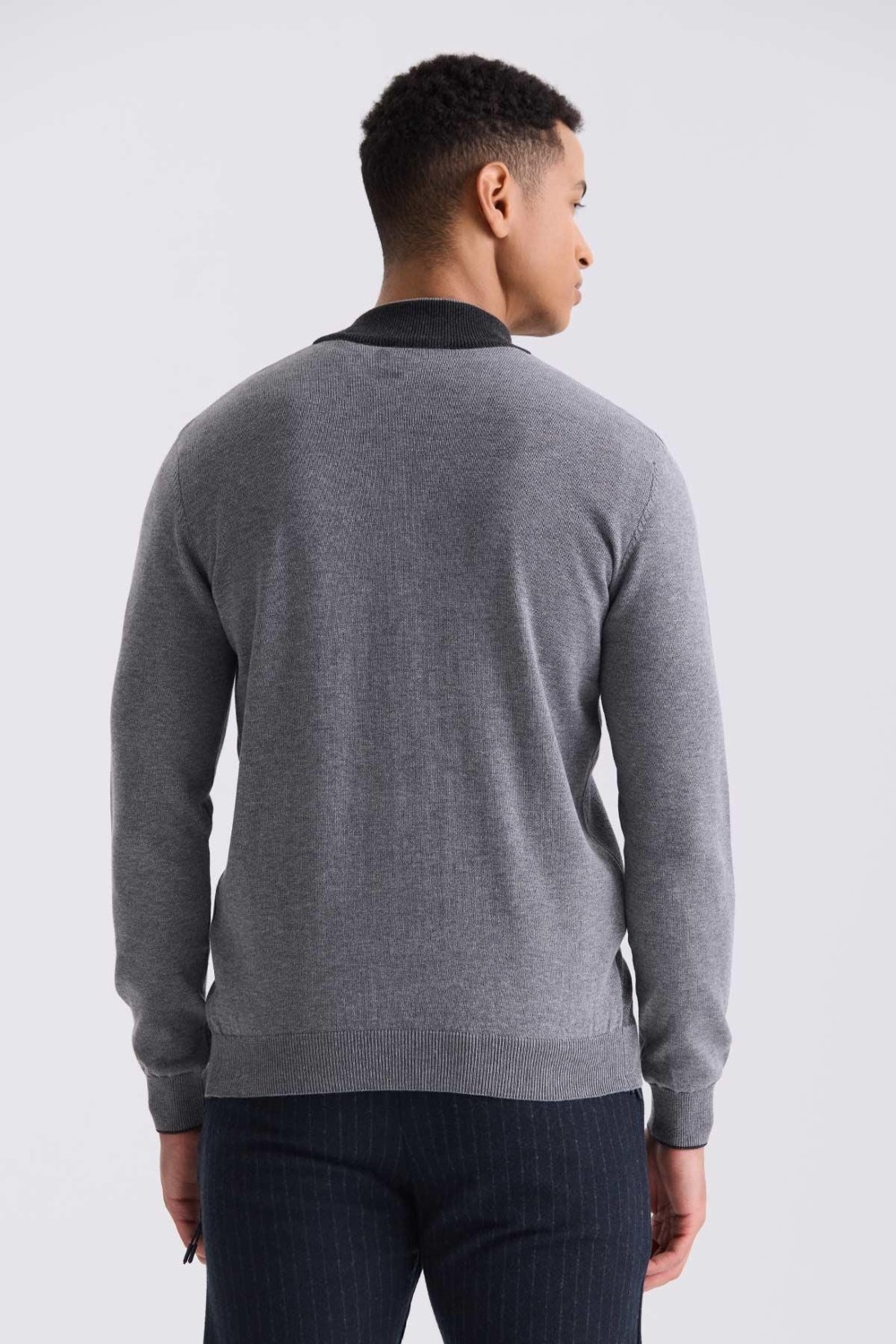 Jakamen Gri Slim Fit Fermuarlı Triko Hırka görsel 8